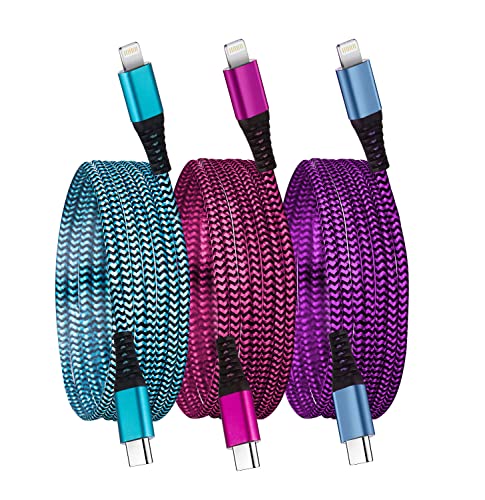 Borcall 6FT USB C to Lightning Cable 3Pack - Fast Charging Braided Cord for iPhone 13 Pro Max/12/11/XS/XR/8/7/6S Plus & iPad Mini/Air - Durable Power Adapter for Home, Office & Travel Charging