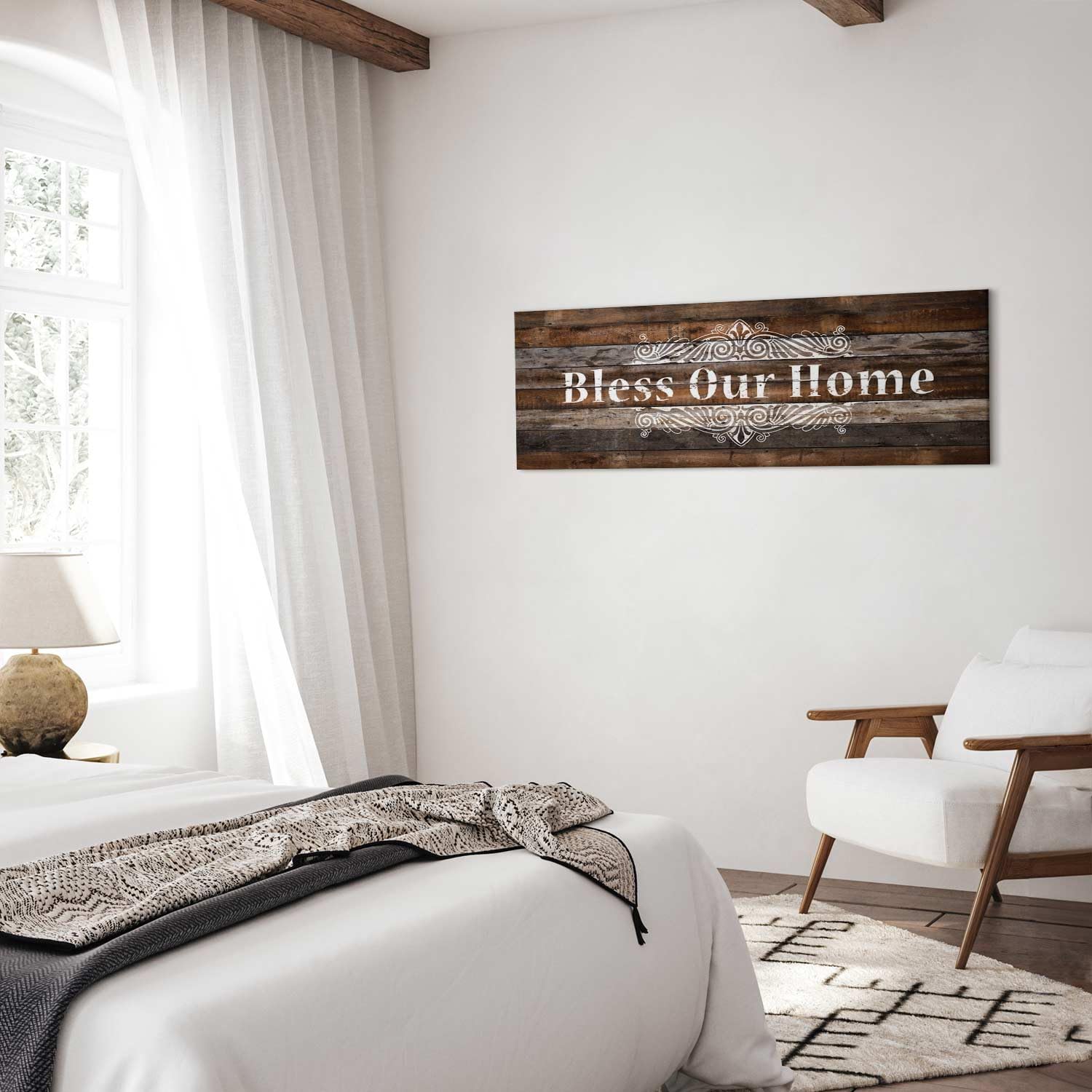Artgeist Framed Canvas Wall Art Print - 53x18 Inches Inspirational Quote Home Decor, Stretched Picture Painting for Living Room, Bedroom & Office - Faux Wood Design (Style m-A-0959-b-a)