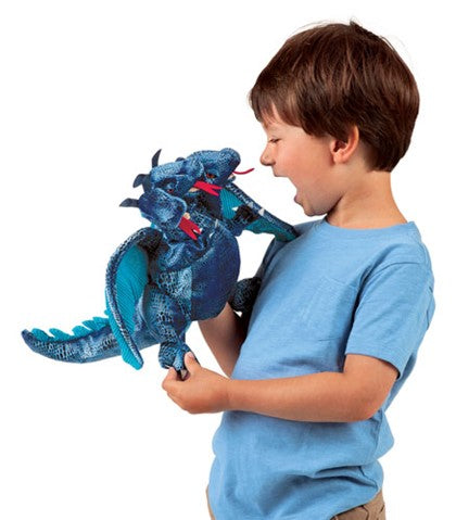 Blue Three-Headed Dragon Hand Puppet - Fantasy Toy for Kids, Storytelling & Role Play - Perfect for Imaginative Play & Theater Performances