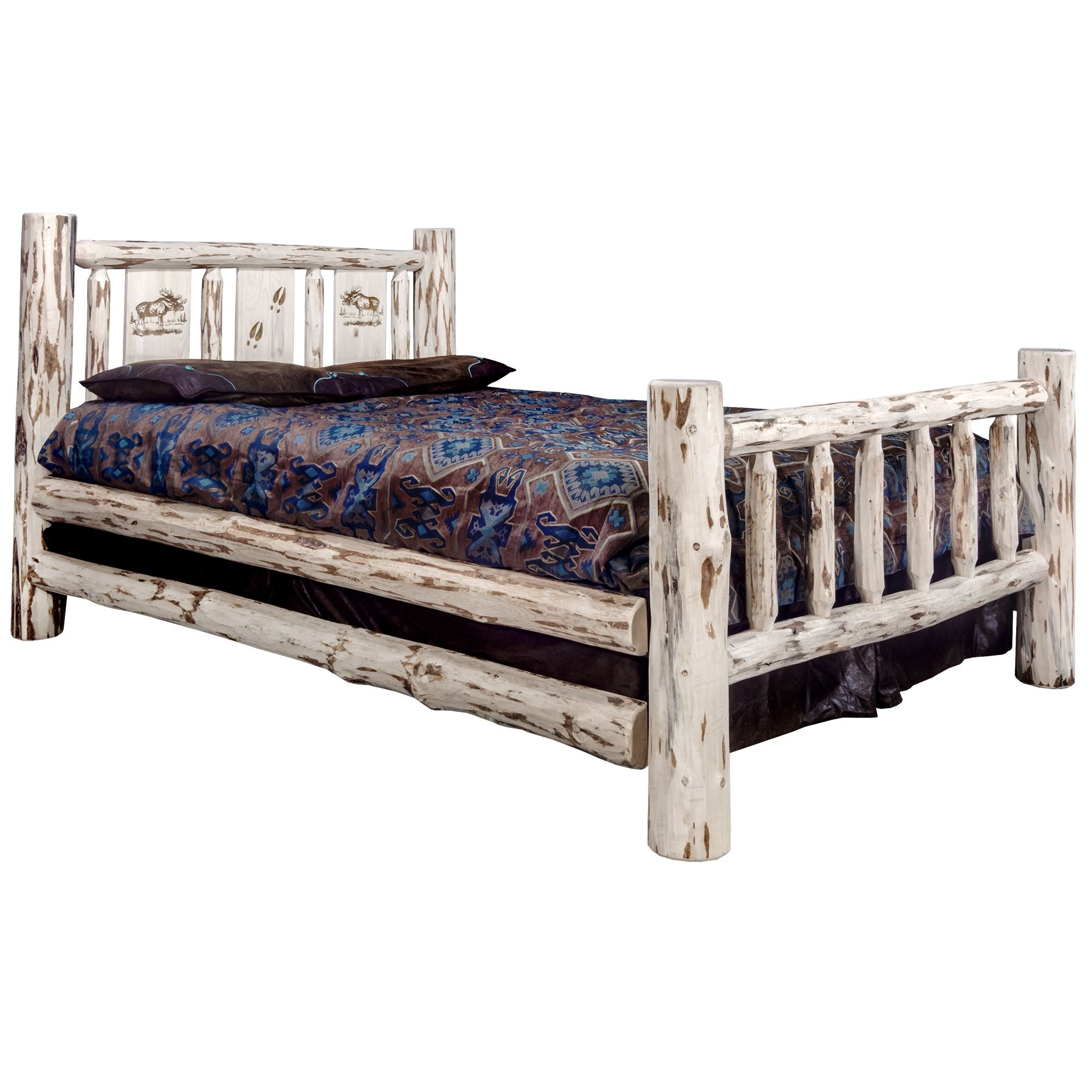 Montana Bed with Laser Engraved Design - Unfinished Solid Wood Bed Frame for DIY Customization | Perfect for Rustic, Farmhouse & Cabin Bedroom Decor