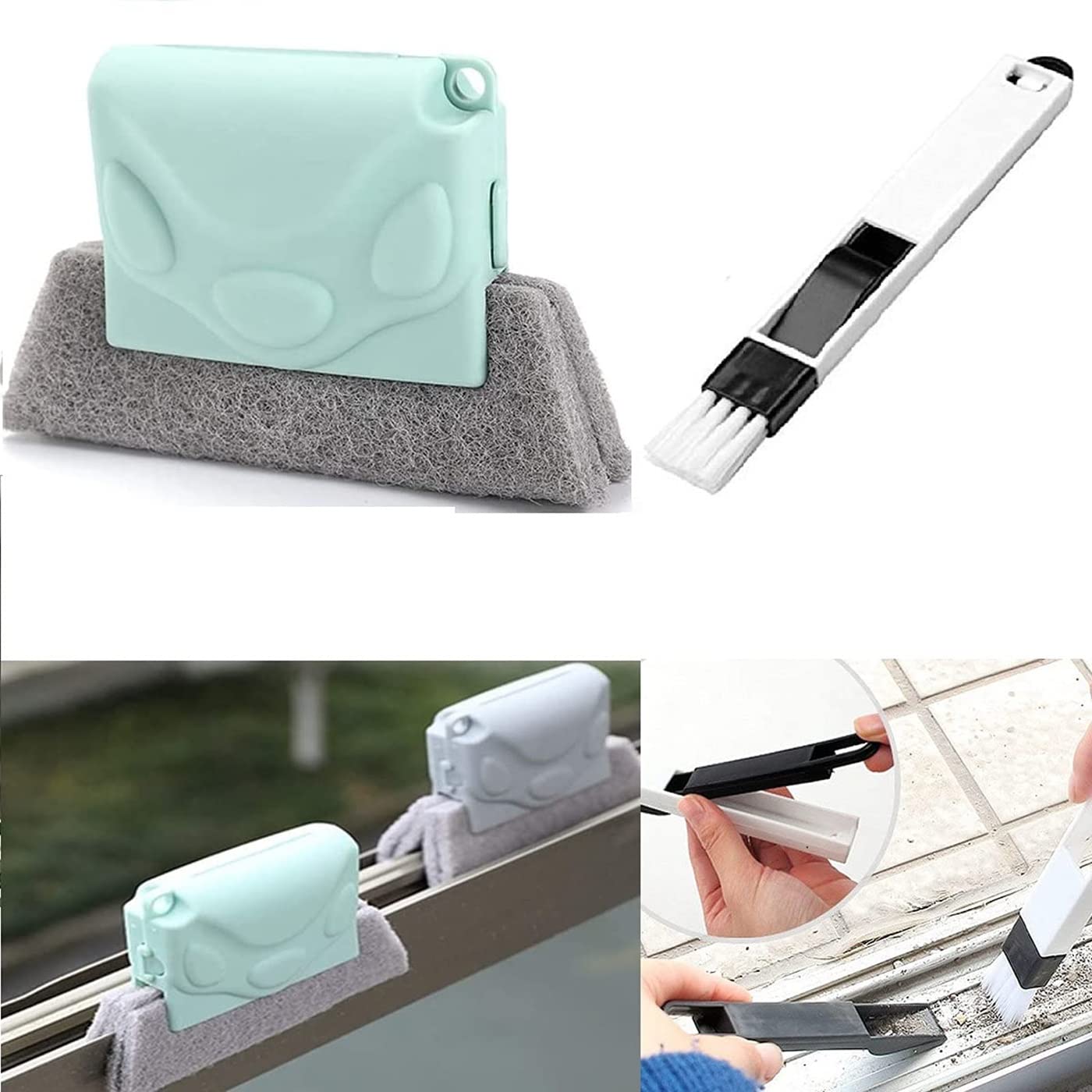 FEMEO Window Track & Door Groove Cleaning Brush Set with Mini Dustpan - 2 Pack for Window Slots, Keyboard, and Hard-to-Reach Corners - Perfect for Home, Office, and Car Interior Cleaning