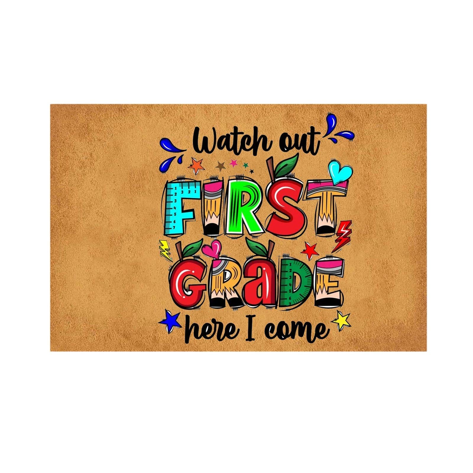 Back to School Welcome Door Mat - Non-Slip Bathroom & Entryway Floor Mat for Pre-K & Kindergarten - First Day of School Decor - Cozy Twilight Throw Blanket for Dorm Room & Home Decor
