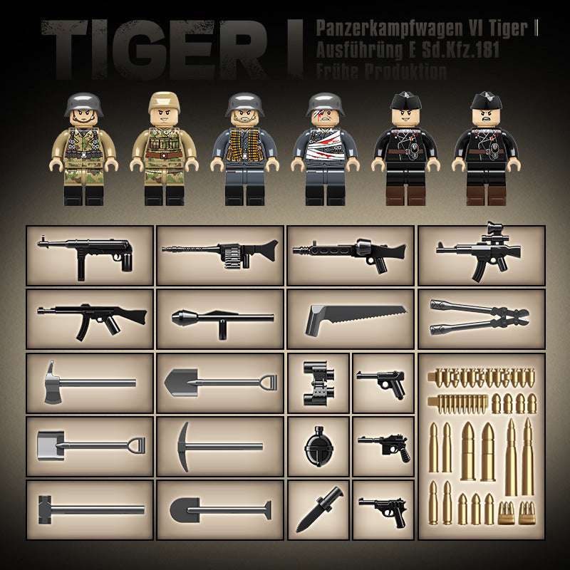 2276-Piece QuanGuan 100244 Tiger I Panzerkampfwagen VI Tiger I Ausf.E Sd.Kfz.181 Early Production Model Building Kit - WW2 German Tank DIY Assembly Set for Military Enthusiasts & Model Collectors
