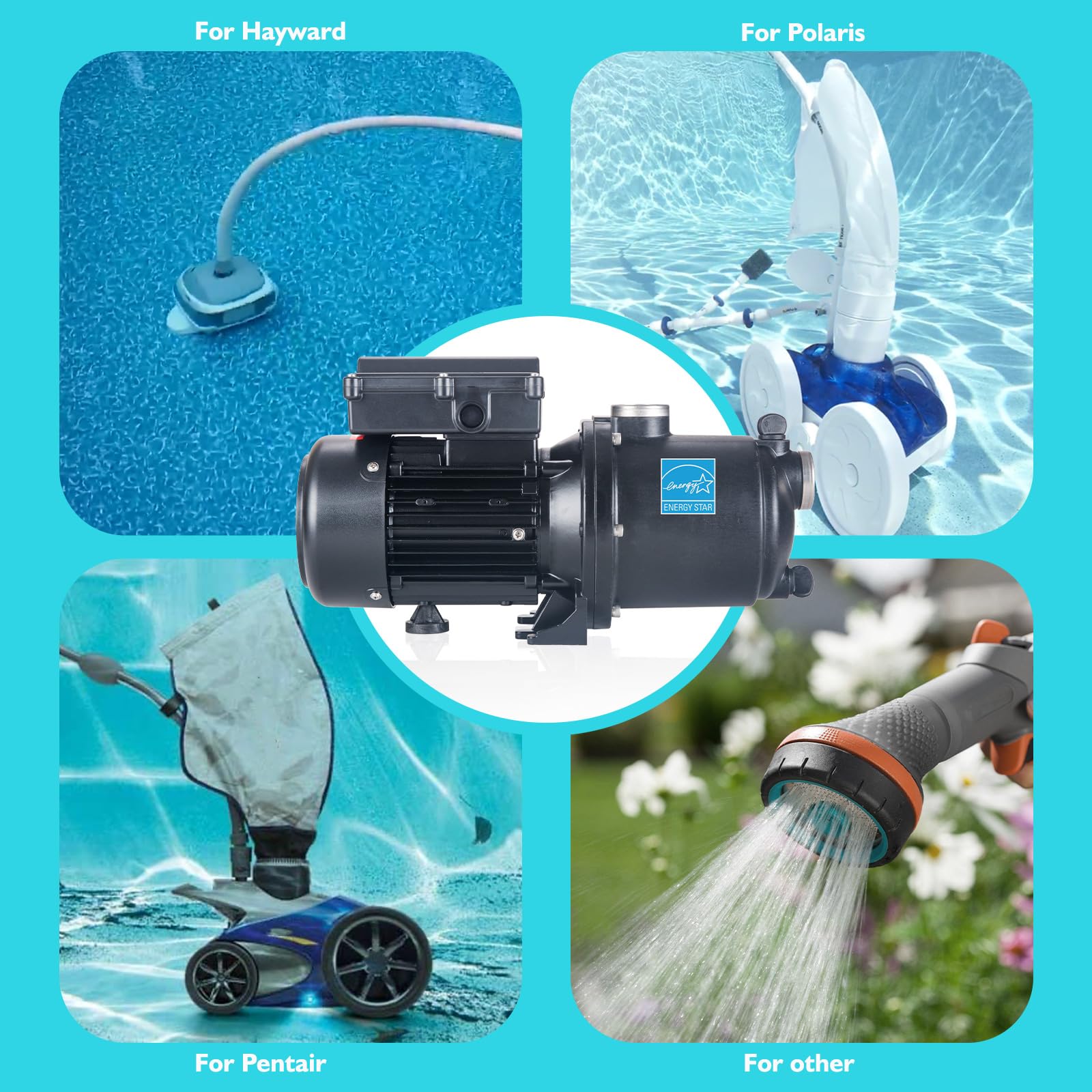3/4HP Pool Booster Pump (230V/115V) - Compatible with Polaris PB4-60 Booster Pump | Fast Connect Installation Kit for Pressure Pool Cleaners PB460 180-480 | Energy Star Certified | Perfect for In-Ground Pool Maintenance & Automatic Pool Cleaning Systems