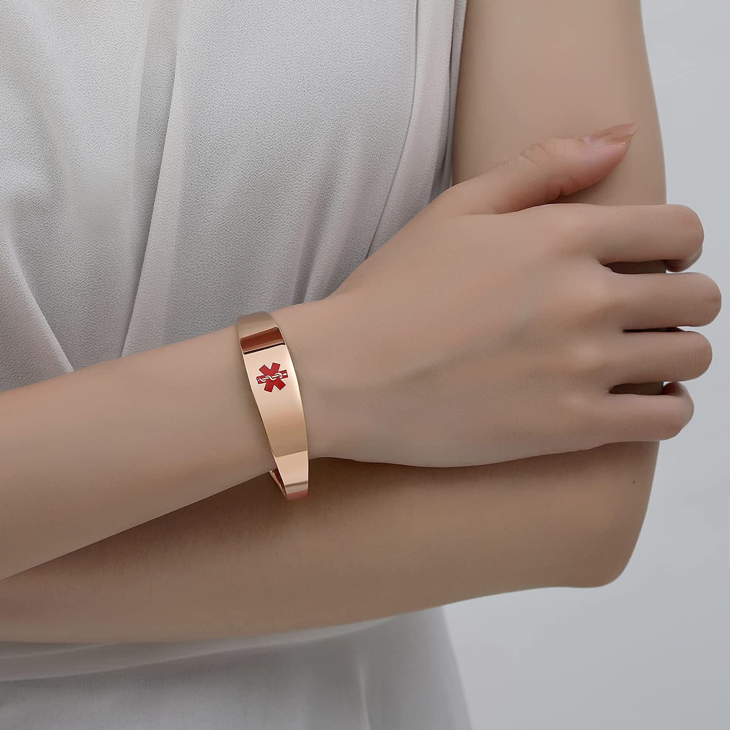 LinnaLove Stylish Medical Alert Bracelet for Women - Free Custom Engraving, Emergency ID Jewelry - Perfect for Daily Wear, Travel & Health Safety