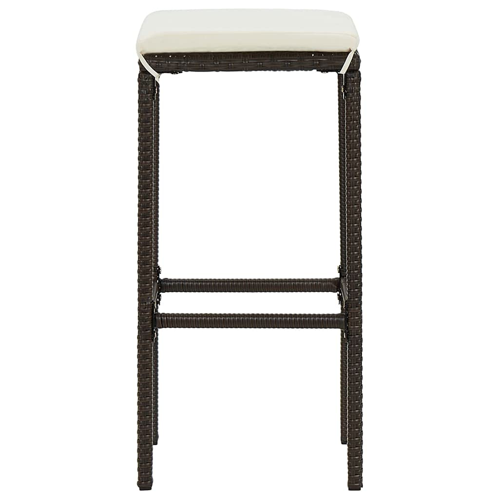 4-Piece Brown Poly Rattan Bar Stools with Cushions - Patio, Kitchen Island & Outdoor Dining Furniture Set for Home Decor