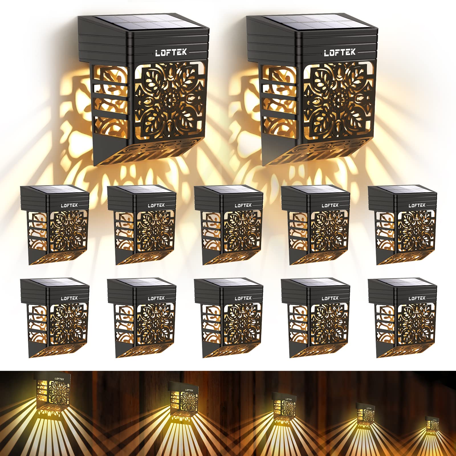 LOFTEK 12 Pack Solar Deck Lights - Waterproof Outdoor Solar Fence Lights for Garden, Patio, Backyard, Stair & Step Lighting | Dusk to Dawn Auto On/Off | Warm White LED Decorative Lights for Railings, Camping & Pathway Illumination