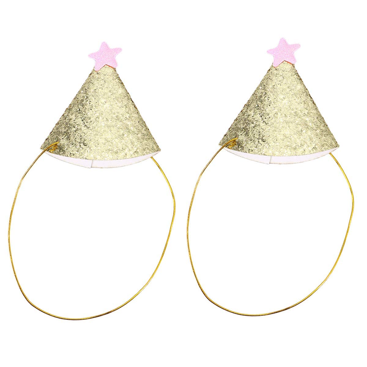 iFundom 15 PCS Glitter Cone Party Hats - Baby Birthday Crown & Triangle Hats Set for Baby Shower, 1st Birthday Party Decorations (Pink Star/Gold) - Perfect for Photo Booths, Cake Smash & Celebration Backdrops