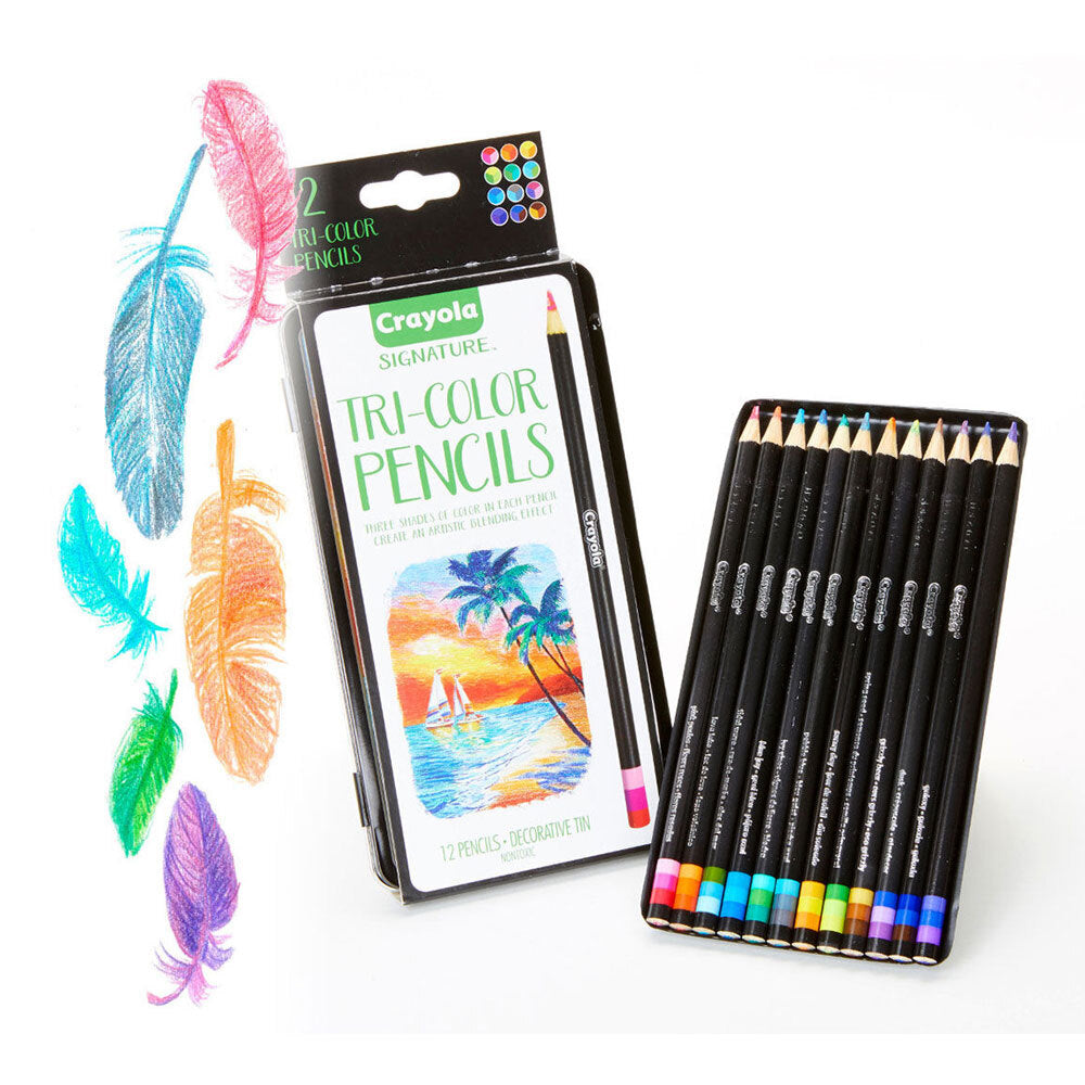 12-Piece Crayola Signature Tri-Color Colored Pencils Set for Kids Ages 9+ | Vibrant Art Supplies for Drawing, Sketching & School Projects