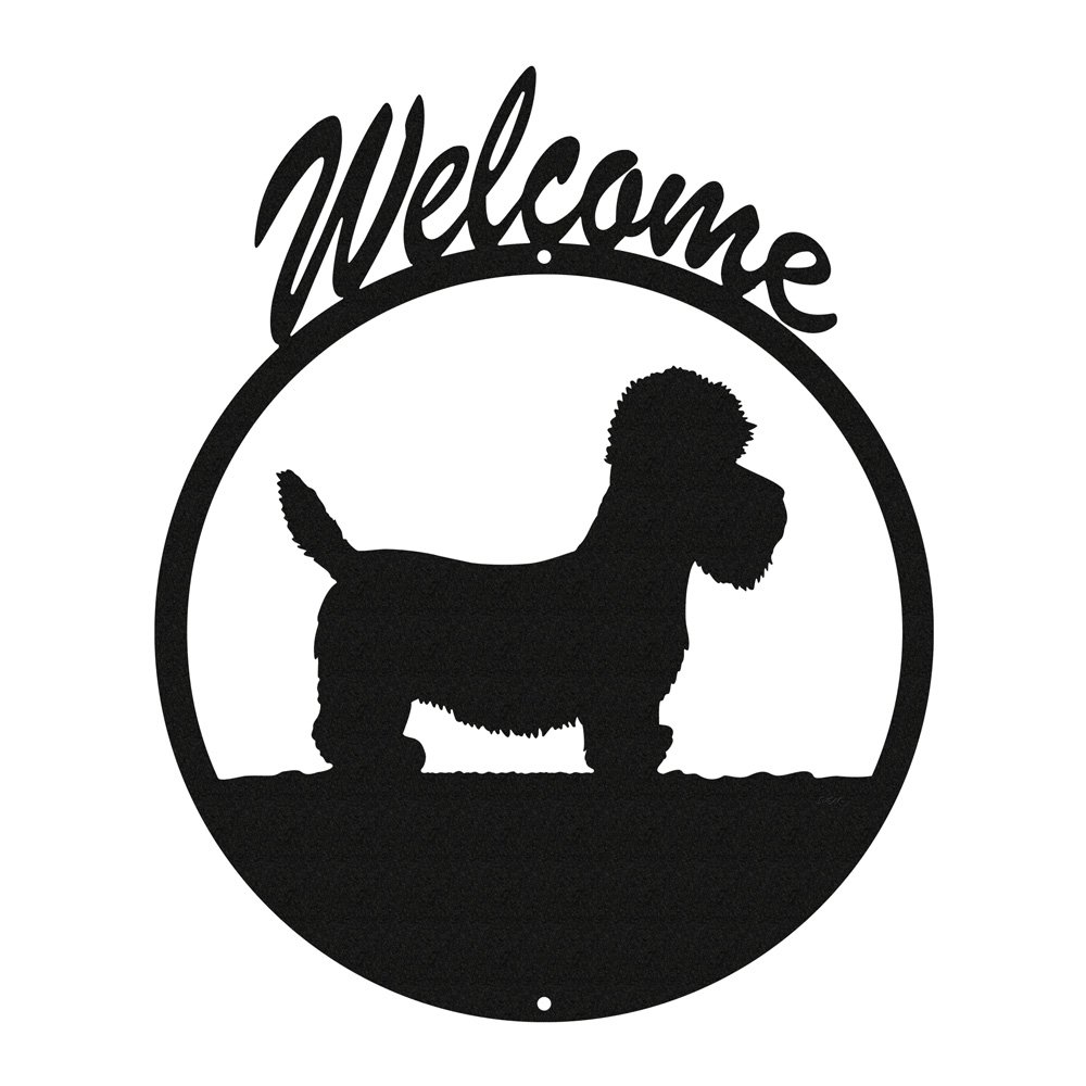 SWEN Products Dandie Dinmont Dog Metal Welcome Sign - Rustic Farmhouse Style Outdoor Decor for Porch, Garden & Front Door Entryway