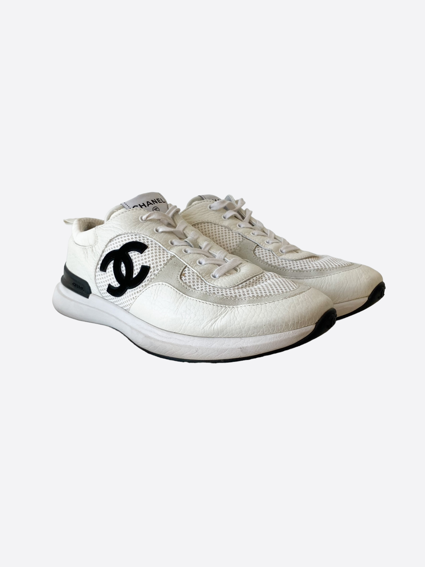 Chanel White & Black Interlock Logo Running Shoes - Women's Luxury Sneakers for Casual Wear & Street Style Fashion