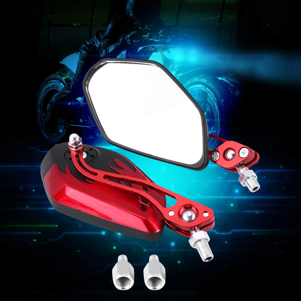 Universal Motorcycle Rear View Mirrors - 1 Pair Aluminum Flame Pattern Side Mirrors for Scooters & Bikes (Red) | Enhanced Safety & Style for Urban Commuting & Road Trips