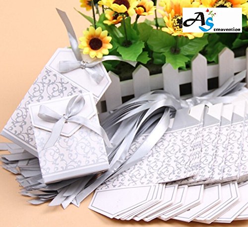 A&S Creavention® 100-Pack Silver Wedding Favor Ribbons Candy Boxes & Bags - Perfect for Bridal Showers, Receptions, and Party Decorations