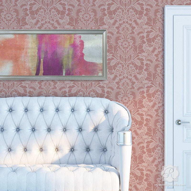 Lisabetta Damask Wall Stencil - Reusable DIY Painting Template for Home Decor, Accent Walls & Furniture - Perfect for Bedroom, Living Room & Nursery Renovation