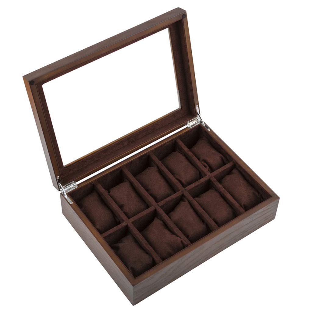 Luxury Wooden Watch Box Organizer with Glass Top - 10 Grid Watch Display Storage Case for Jewelry Collection & Watch Holder - Perfect for Watch Enthusiasts, Gift Giving & Home Décor