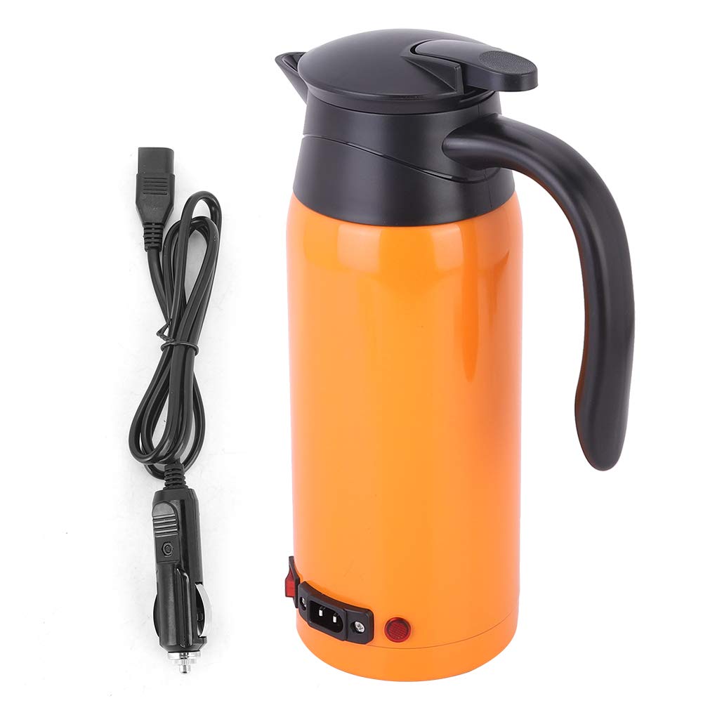 12V/24V Car Electric Kettle - Portable Travel Tea Kettle for Boiling Water, Cooking Noodles & Beverages - Leaning Tower of Pisa Design (Orange) - Perfect for Road Trips, Camping & Office Use