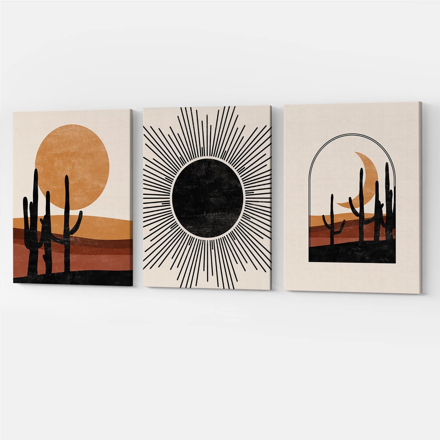 GUBIYU Set of 3 Modern Boho Art Prints - Abstract Minimalist Wall Decor with Faces, Hands, Moon & Sun Design (24x36 Inch) for Bedroom, Living Room, Bathroom & Office - Contemporary Hipster Home Decor