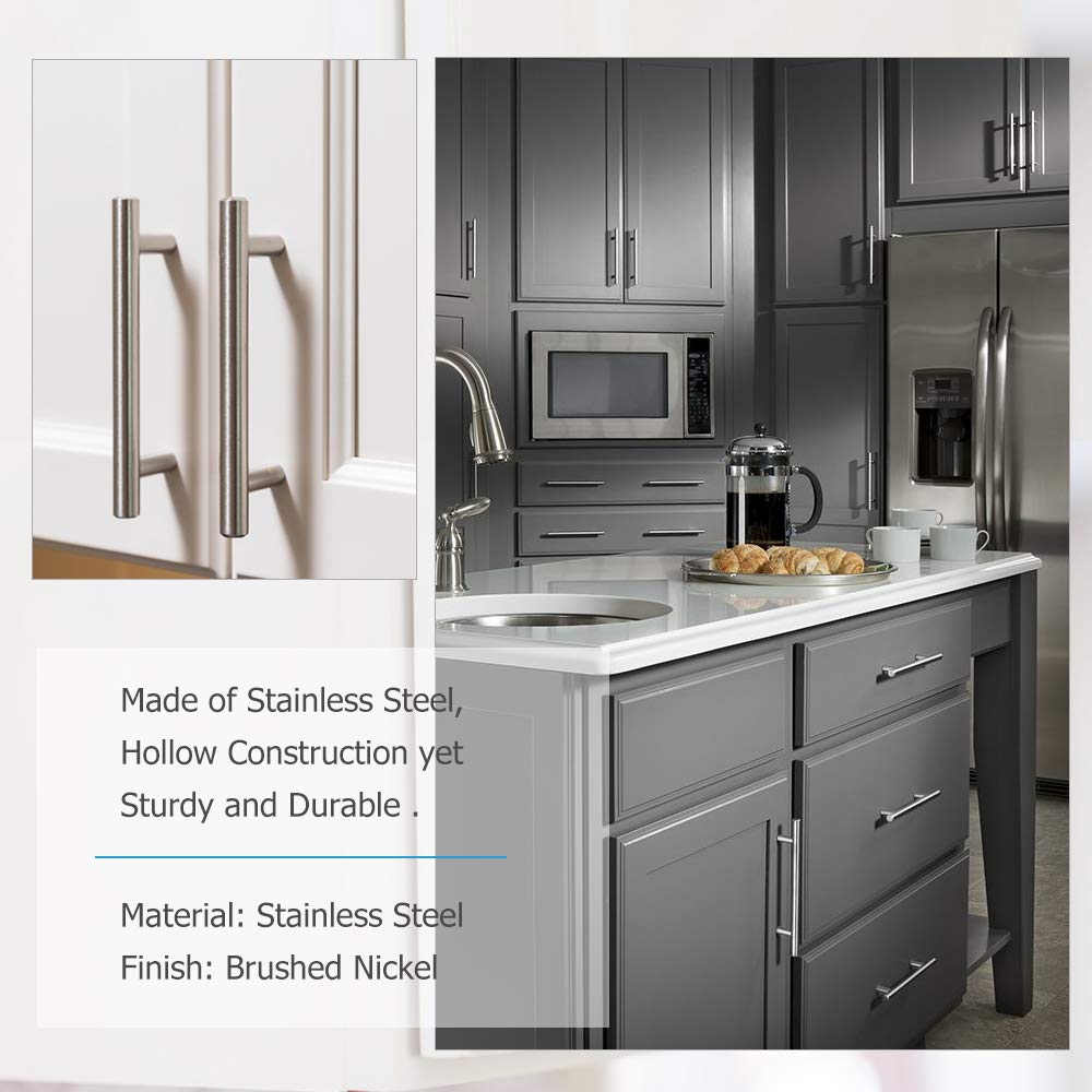 50 Pack Brushed Nickel Cabinet Pulls - HD201SN Modern T-Bar Handles for Kitchen Cabinets, Dressers & Furniture (7-1/2