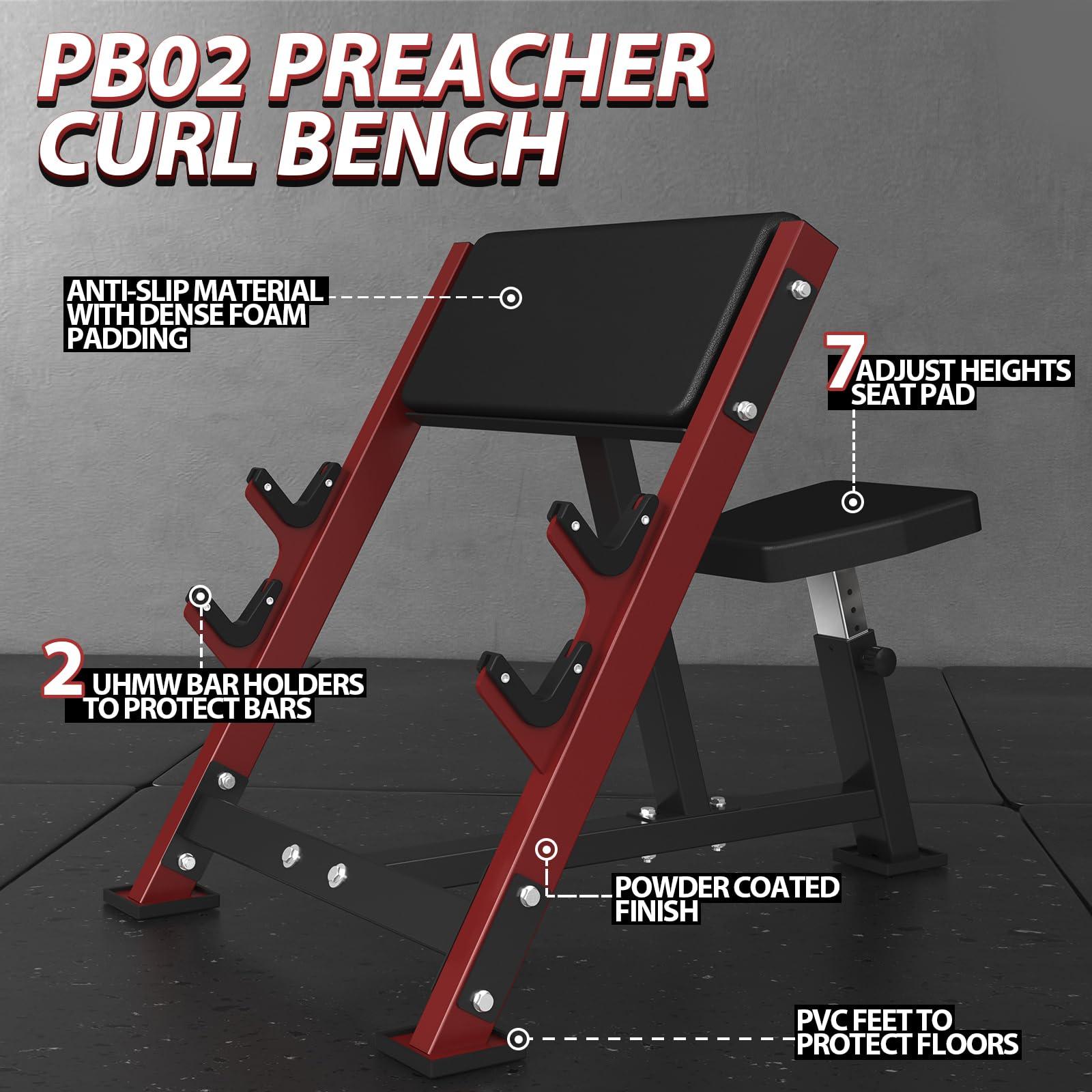 Mikolo Preacher Curl Bench - Adjustable Seated Bicep Curl Machine for Home Gym with 2 Barbell Holders | Perfect for Arm Isolation Workouts, Strength Training & Dumbbell Exercises