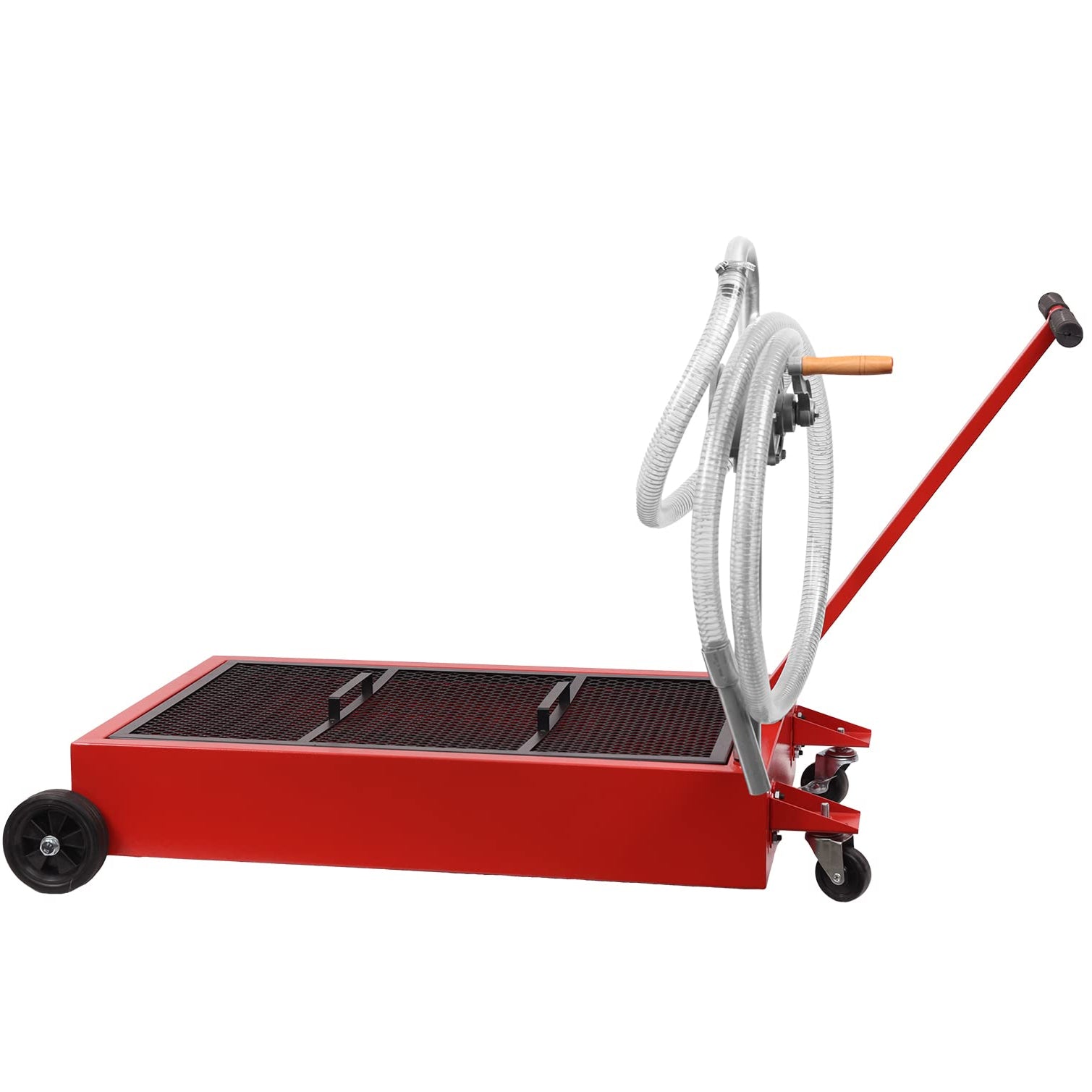 GARVEE 25 Gallon Hand Pump Oil Drain Pan with 95L Low Profile Design - Heavy Duty Automotive Oil Change Pan for Cars, Trucks & Motorcycles - Red