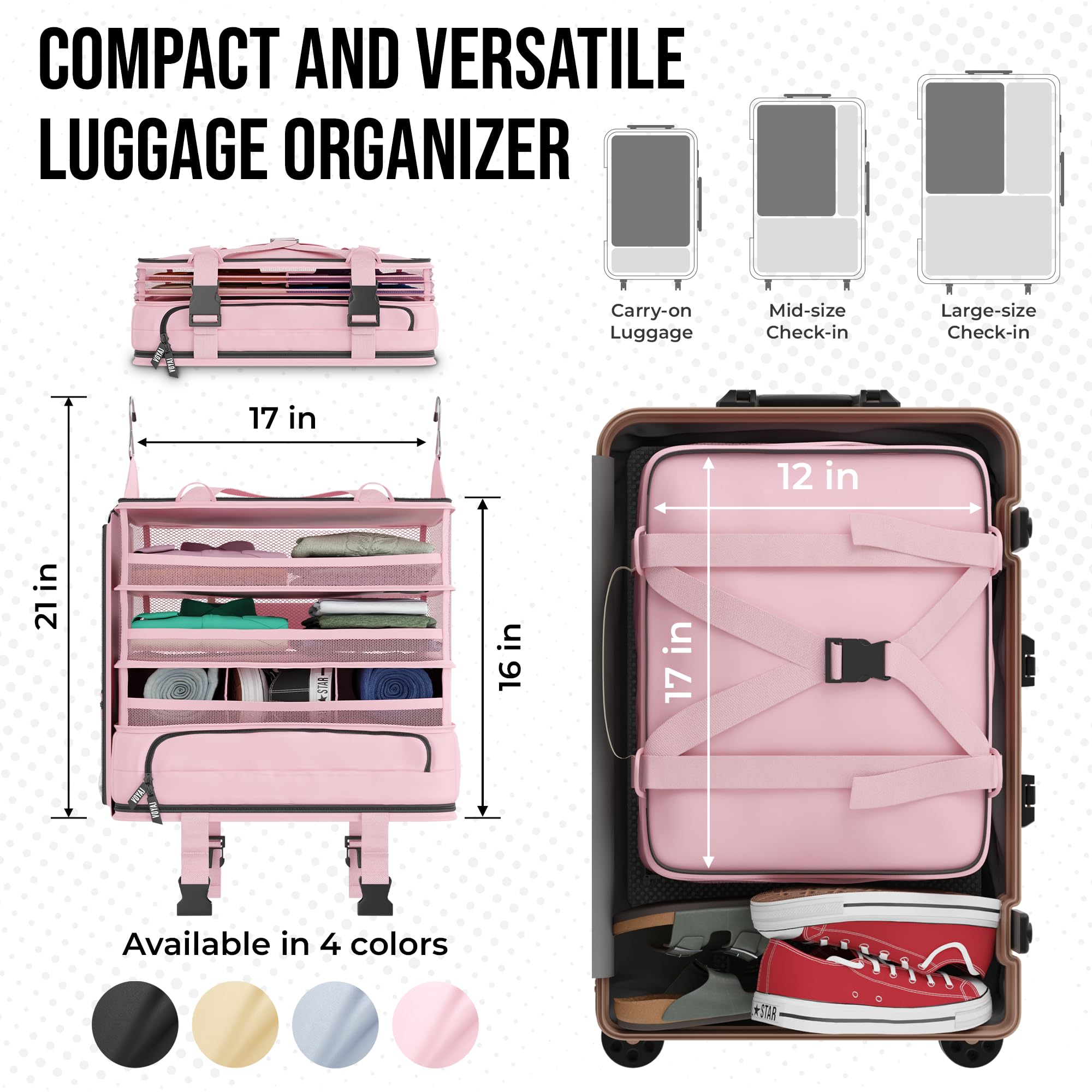 Voyaj Hanging Suitcase Organizer for Travel - Carry On Closet Luggage Organizer with Wrinkle-Free Packing | Perfect for Business Trips, Vacations & Weekend Getaways