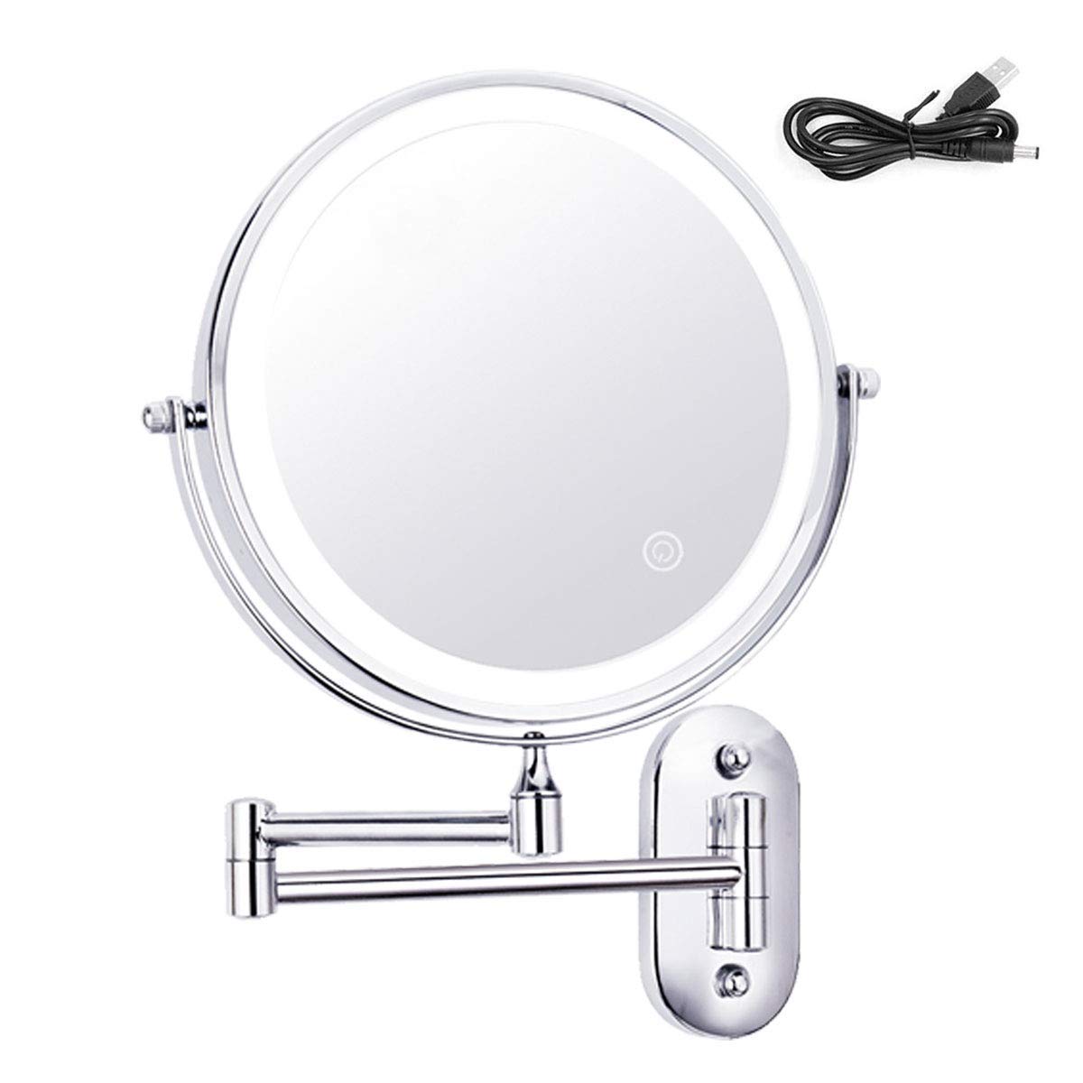 10X Magnifying LED Makeup Mirror with Dimmable Lights - Stainless Steel Wall Mounted Bathroom Mirror, Touch Screen, 360° Swivel & Extendable Design, USB Rechargeable - Perfect for Vanity, Bathroom & Dressing Room