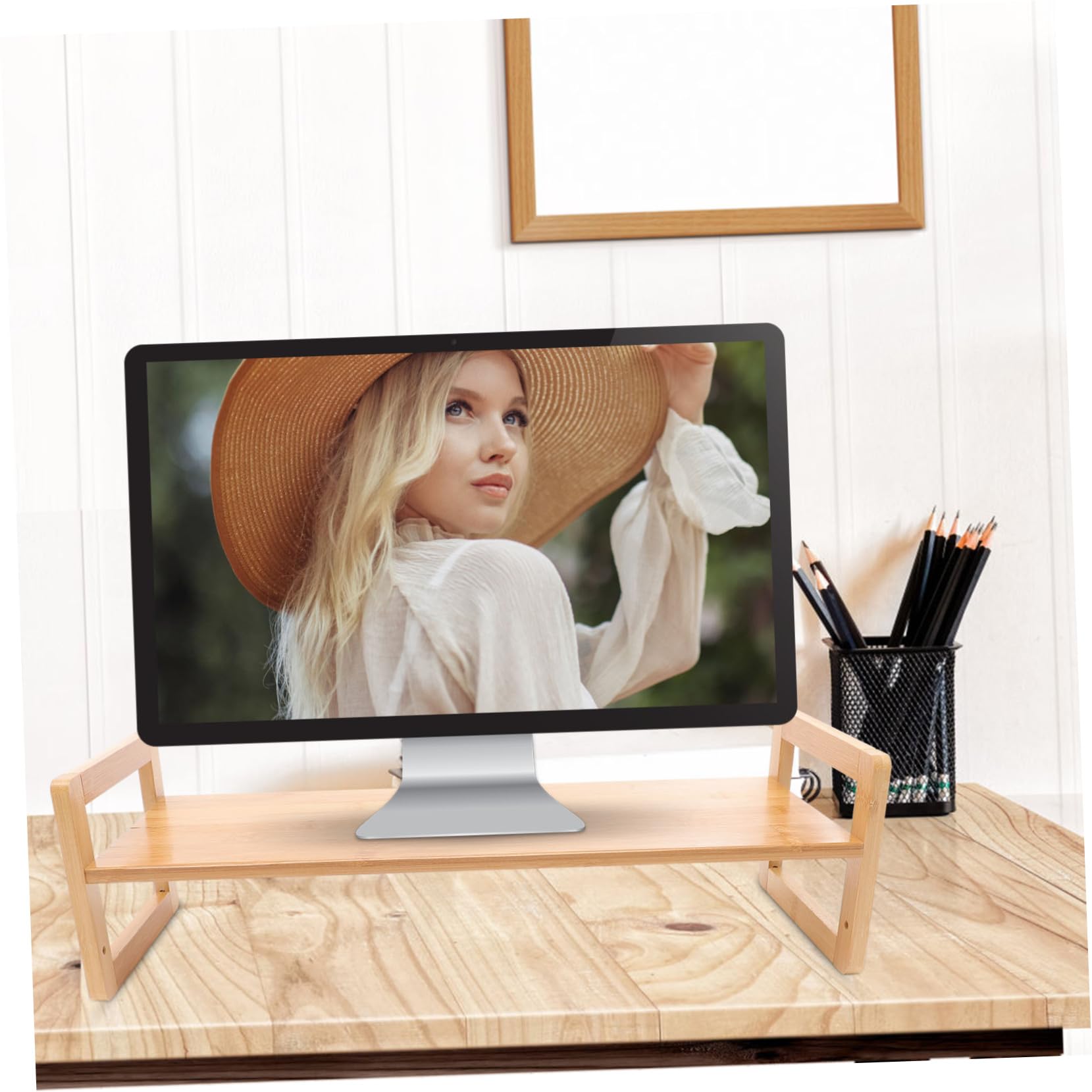 Jojofuny Adjustable Wooden Laptop Stand with Keyboard Holder - Ergonomic Computer Monitor Riser, Desk Shelf Organizer for Home & Office Workspace - Perfect for Standing Desk Setup, Gaming, and Improved Posture
