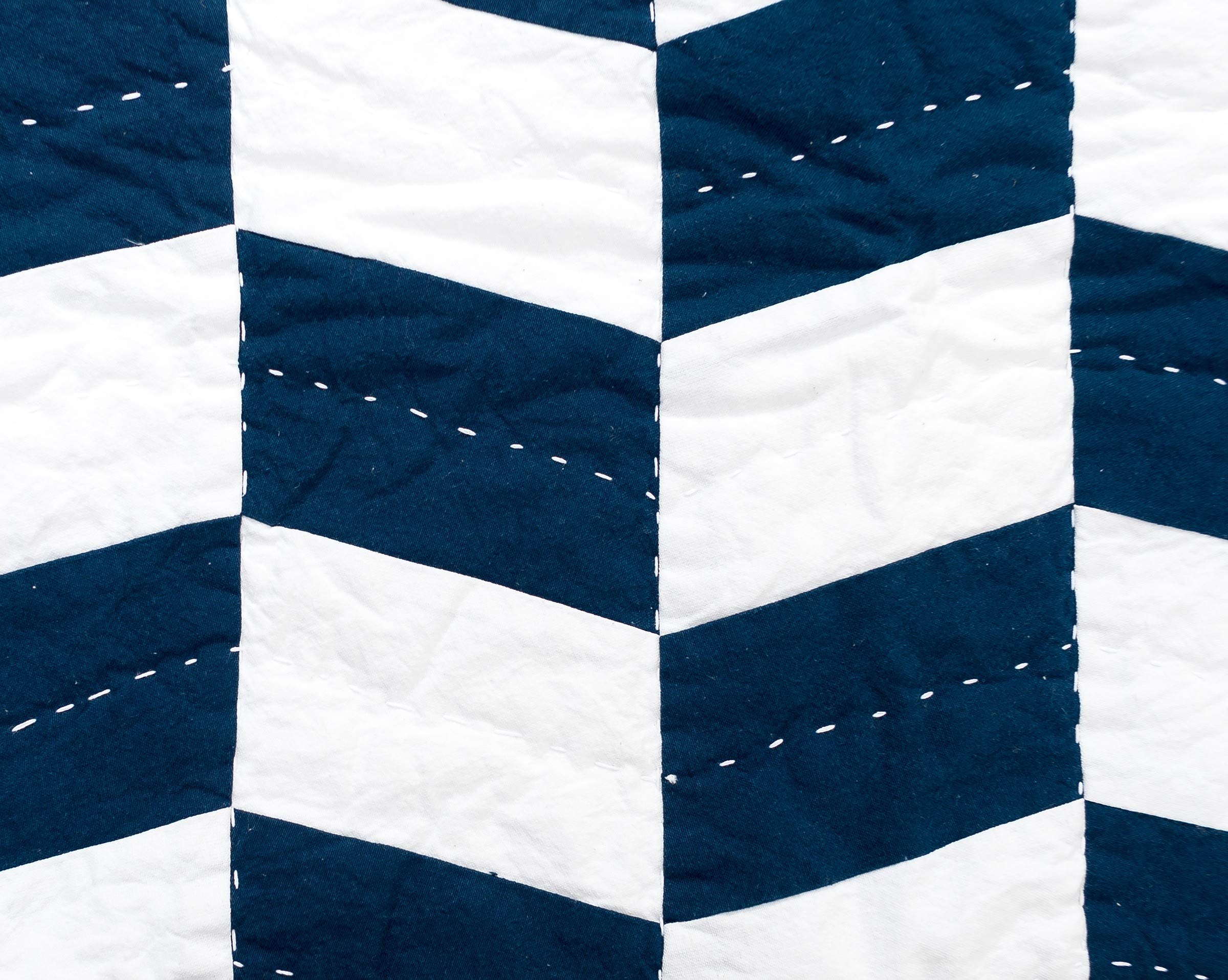 Carol & Frank Herringbone Patch Indigo Full/Queen Quilt - Blue Bedspread for Queen Size Bed | Cozy Home Decor & Bedroom Upgrade