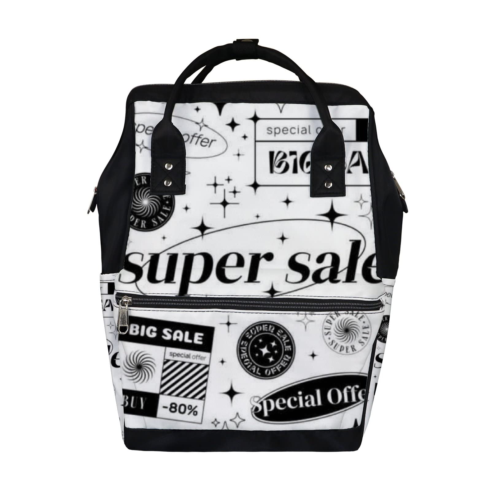 Black and White Cute Alphabet Pattern Waterproof Diaper Backpack - Large Capacity Baby Nappy Changing Bag with Laptop Compartment for Travel | Durable & Stylish Unisex Diaper Bag for Parents On-The-Go (Perfect for Daycare, Air Travel, and Family Outings)