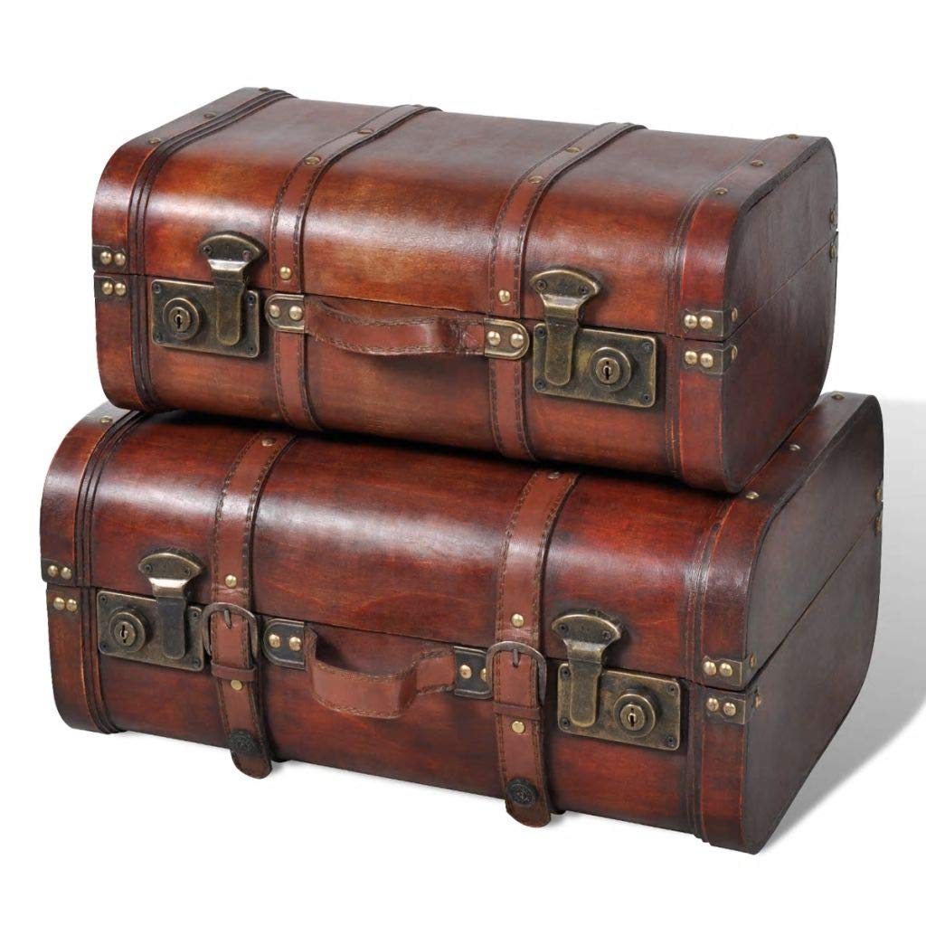 Vintage Wooden Storage Chest - 2 Pack Handmade Wooden Trunk Treasure Box for Home Decor, Blanket Storage & Antique Collectibles | Brown Rustic Style for Living Room, Bedroom & Nursery Organization