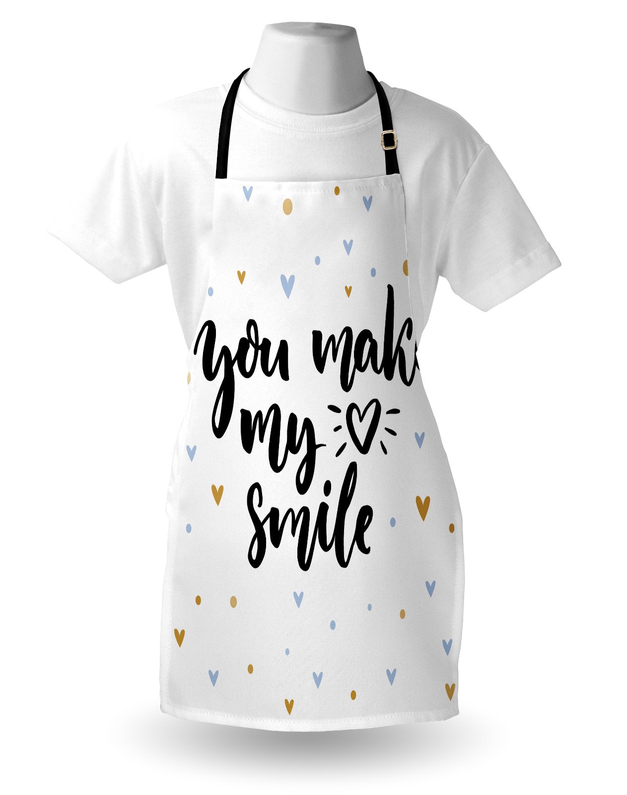 Ambesonne Unisex Kitchen Apron - 'You Make My Heart Smile' Love Lettering Print, Adjustable Neck for Cooking, Baking & Gardening, Adult Size (Black/Blue) - Perfect for Valentine's Gifts, Couples Cooking & Romantic Date Nights