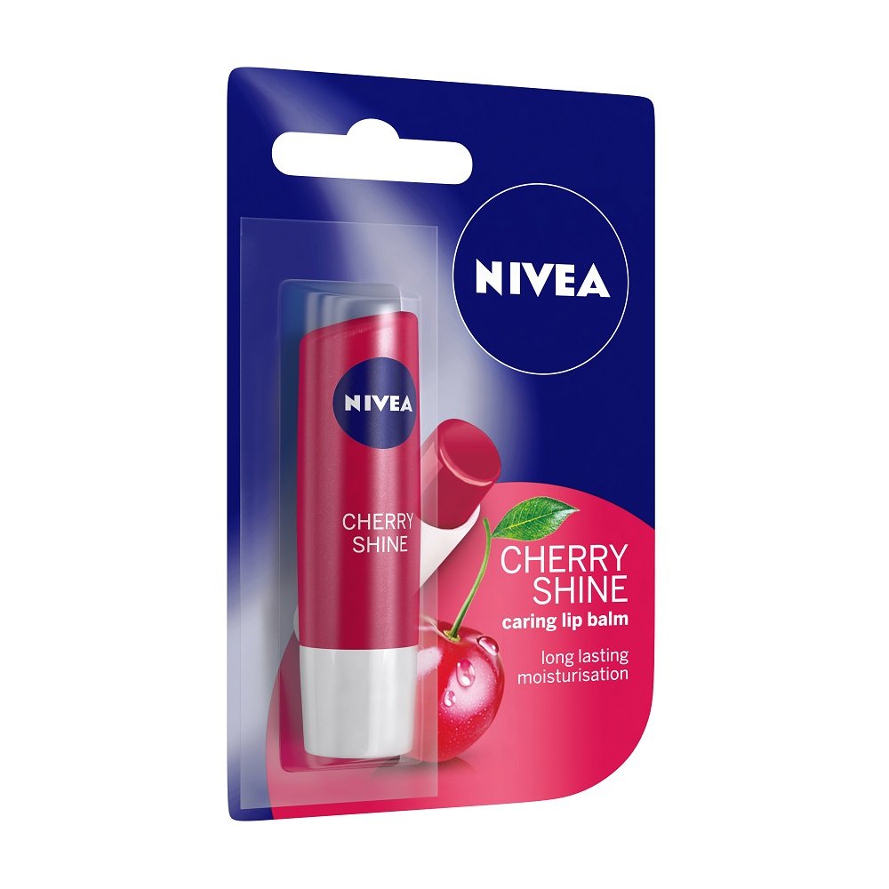 NIVEA Fruity Blackberry Shine Lip Balm 4.8g & NIVEA Fruity Cherry Shine Lip Balm 4.8g - Hydrating Moisturizing Lip Care for Dry Lips, Perfect for Winter Skincare & Daily Use