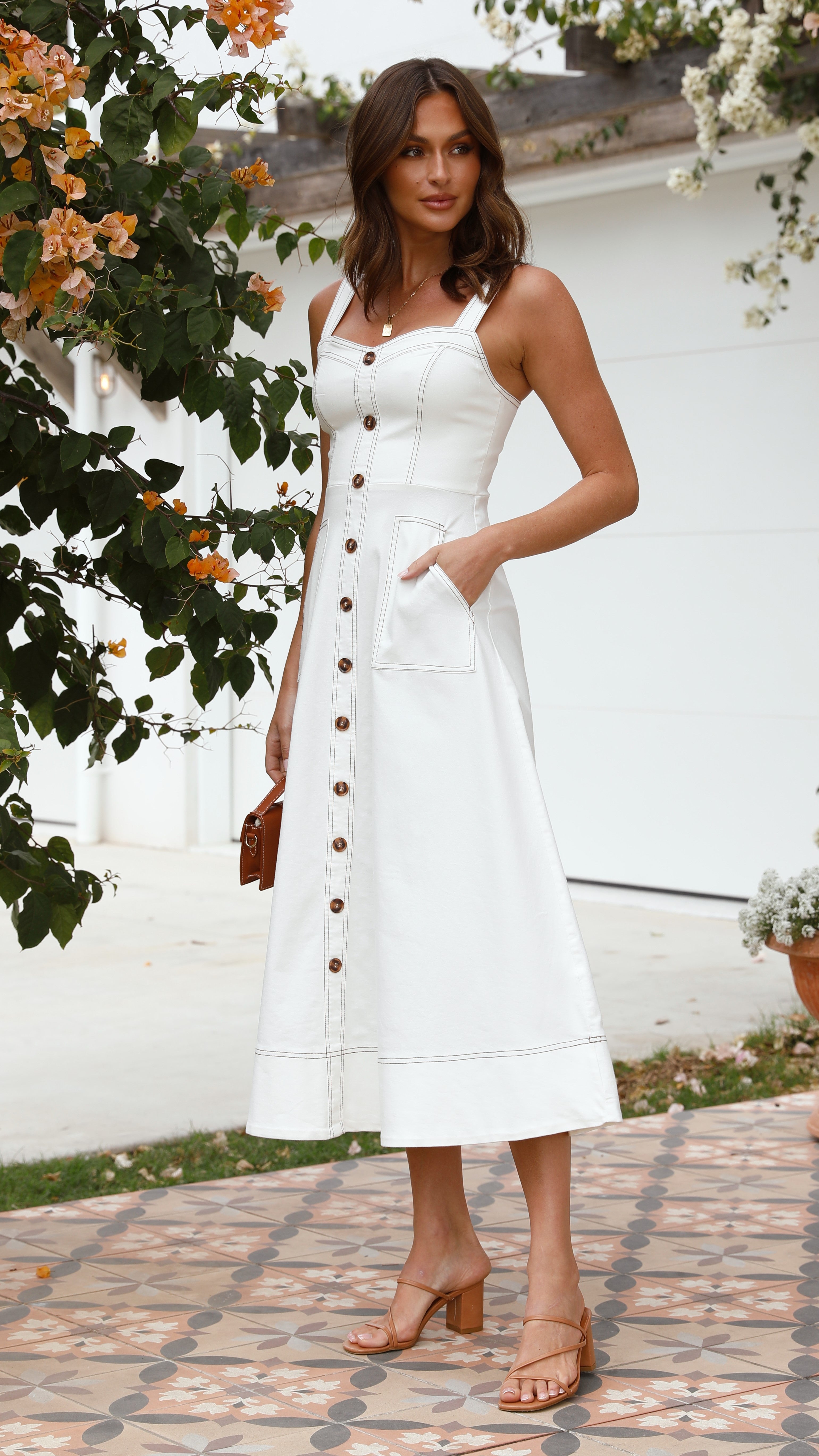 Indigo Midi Dress - White Denim Women's Casual Summer Dress for Beach, Party & Everyday Wear