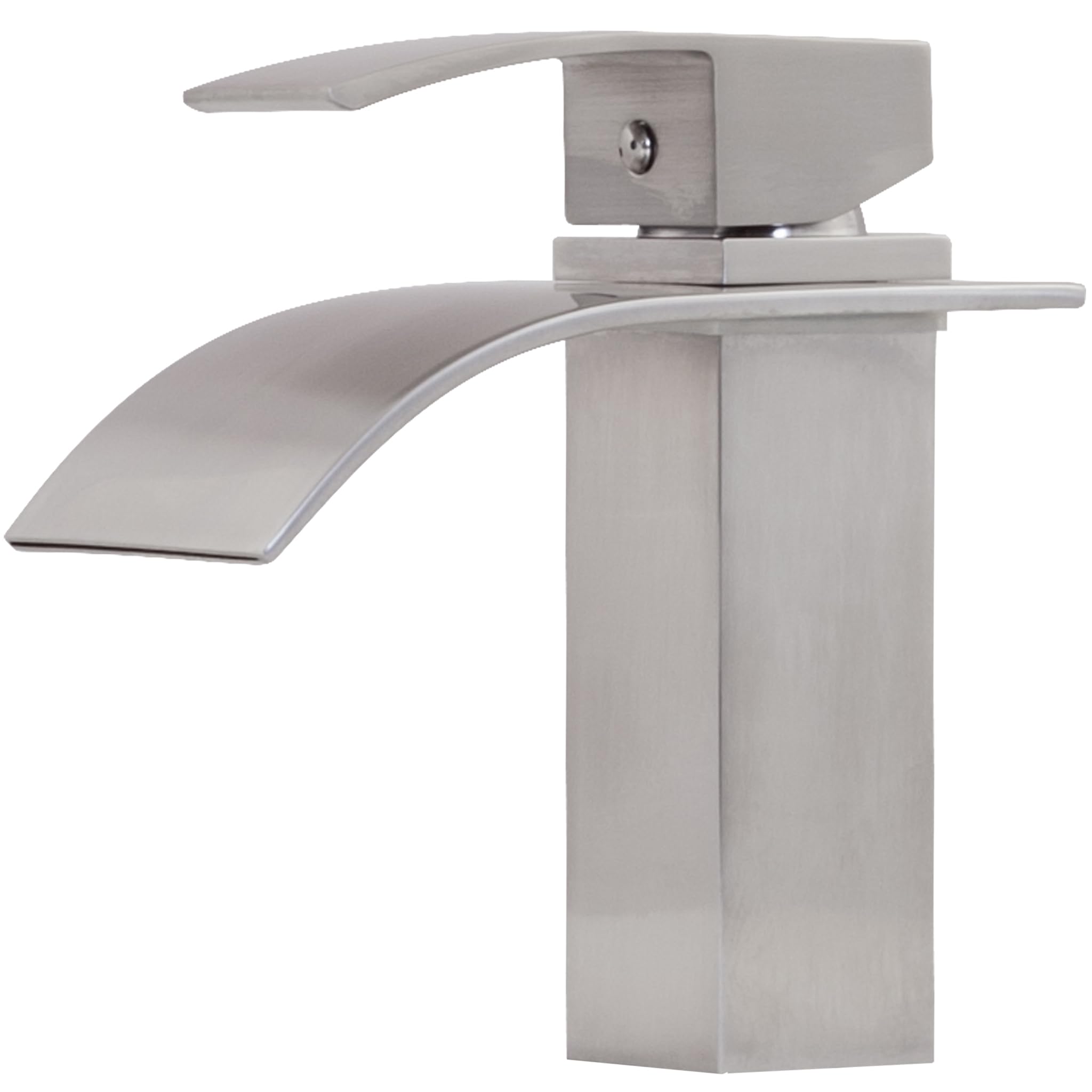 Novatto GF-136SBN Brushed Nickel Bathroom Sink Faucet - Modern Waterfall Spout Design for Vanity, Powder Room & Guest Bath Installation