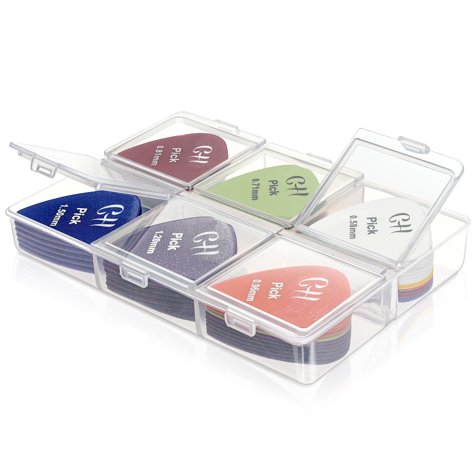 Premium Guitar Pick Holder - 6 Grid Guitar Pick Case with 60 Capacity, Compact Guitar Pick Storage Box with Individual Lid (Box Only) - Perfect for Musicians, Guitarists & Travel Accessories