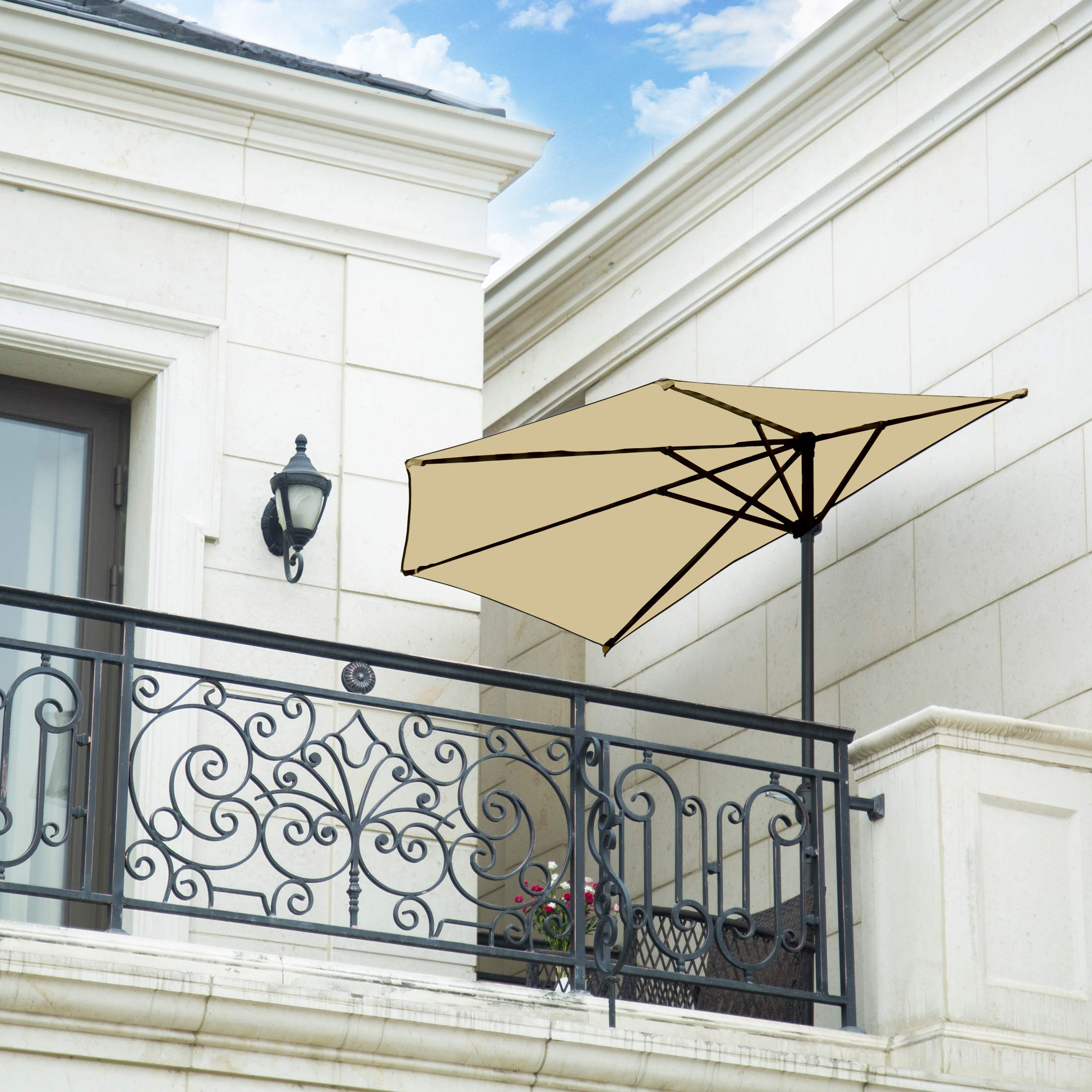 WO Home Furniture 9 FT Half Outdoor Market Patio Umbrella with Weighted Base Kit - Perfect for Backyard, Garden, Poolside, and Restaurant Outdoor Dining