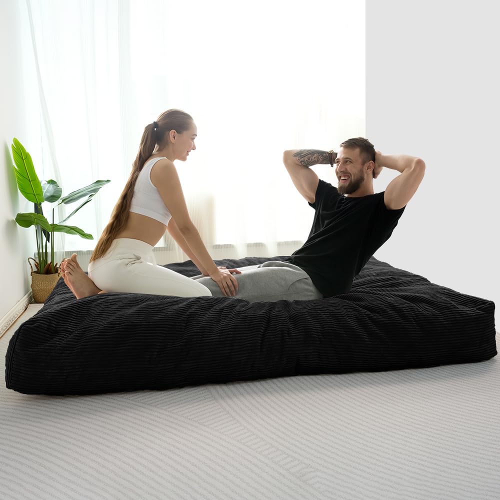 MAXYOYO Oversized Bean Bag Chair - Convertible Giant Bean Bag Bed for Adults & Kids, Foldable Floor Mattress & Lounge Chair, Soft & Comfortable, Black - Perfect for Living Room, Bedroom, Game Room & Dorm