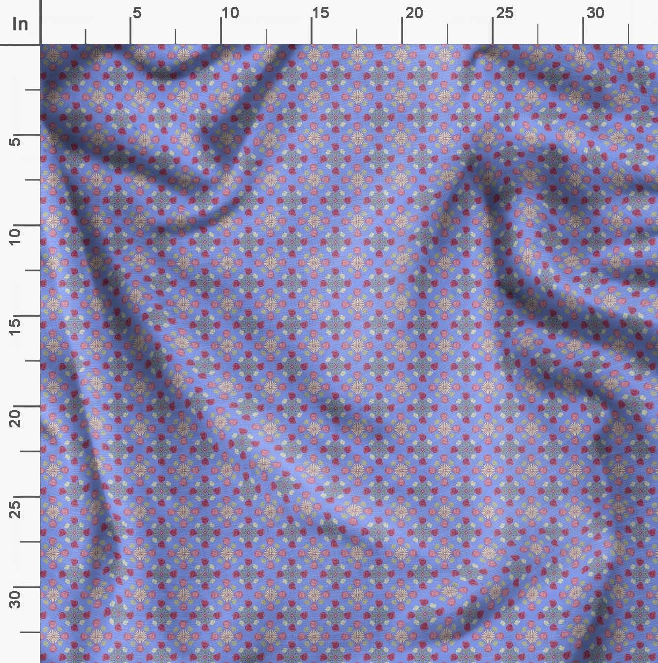 Soimoi Moss Georgette Blue Fabric by The Yard - 42 Inch Wide Floral Damask Printed Fabric for Dresses, Curtains & Home Decor | Romantic Aster & Roses Design | Lightweight Sheer Material for DIY Sewing Projects