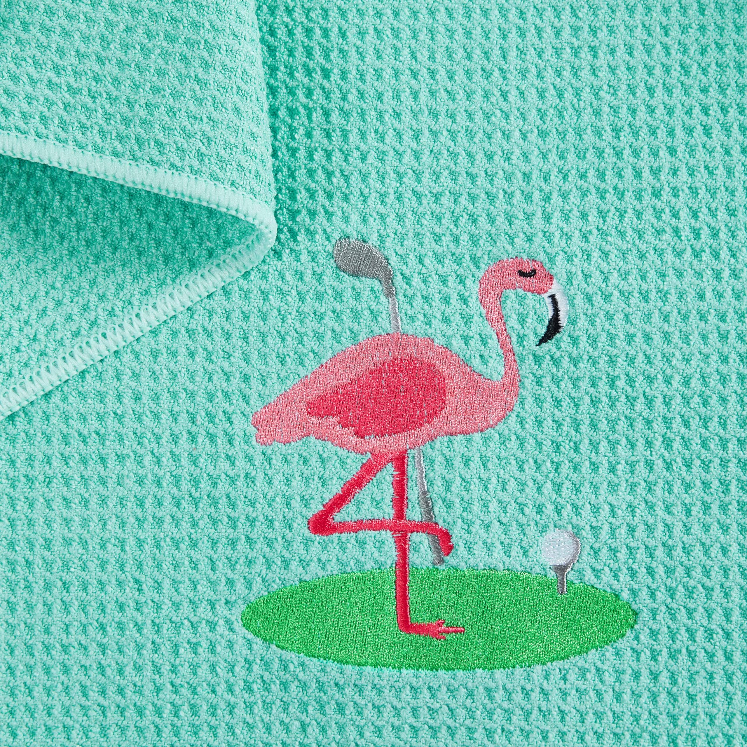 Premium Embroidered Golf Towel Set - 2-Pack Custom Microfiber Waffle & Ball Towels for Golf Bags & Carts - Best Golf Accessories & Gifts for Men, Women & Kids - Flamingo Design - Perfect for Golf Courses, Driving Ranges & Clubhouses