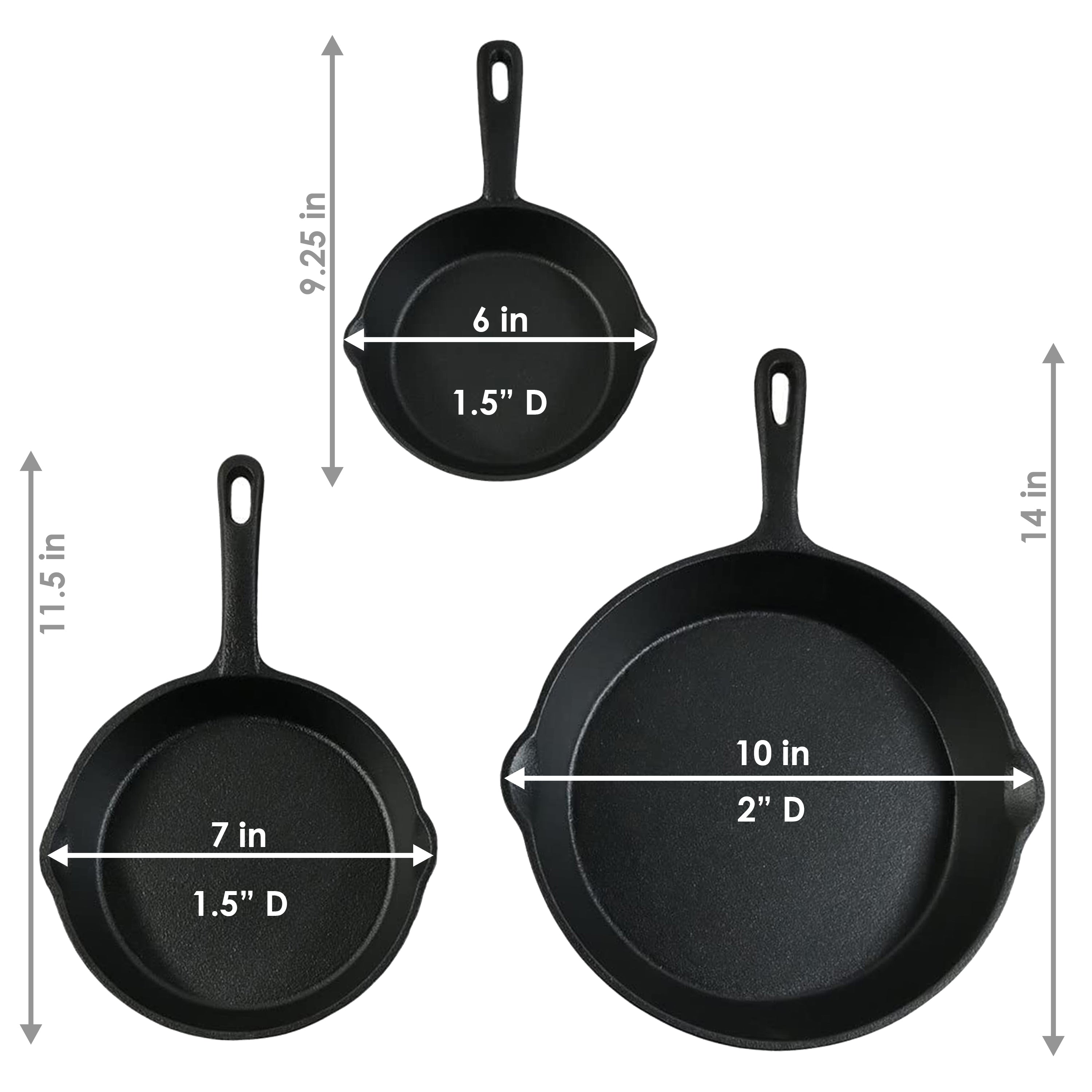 Premium Pre-Seasoned 3-Piece Cast Iron Skillet Set - 8