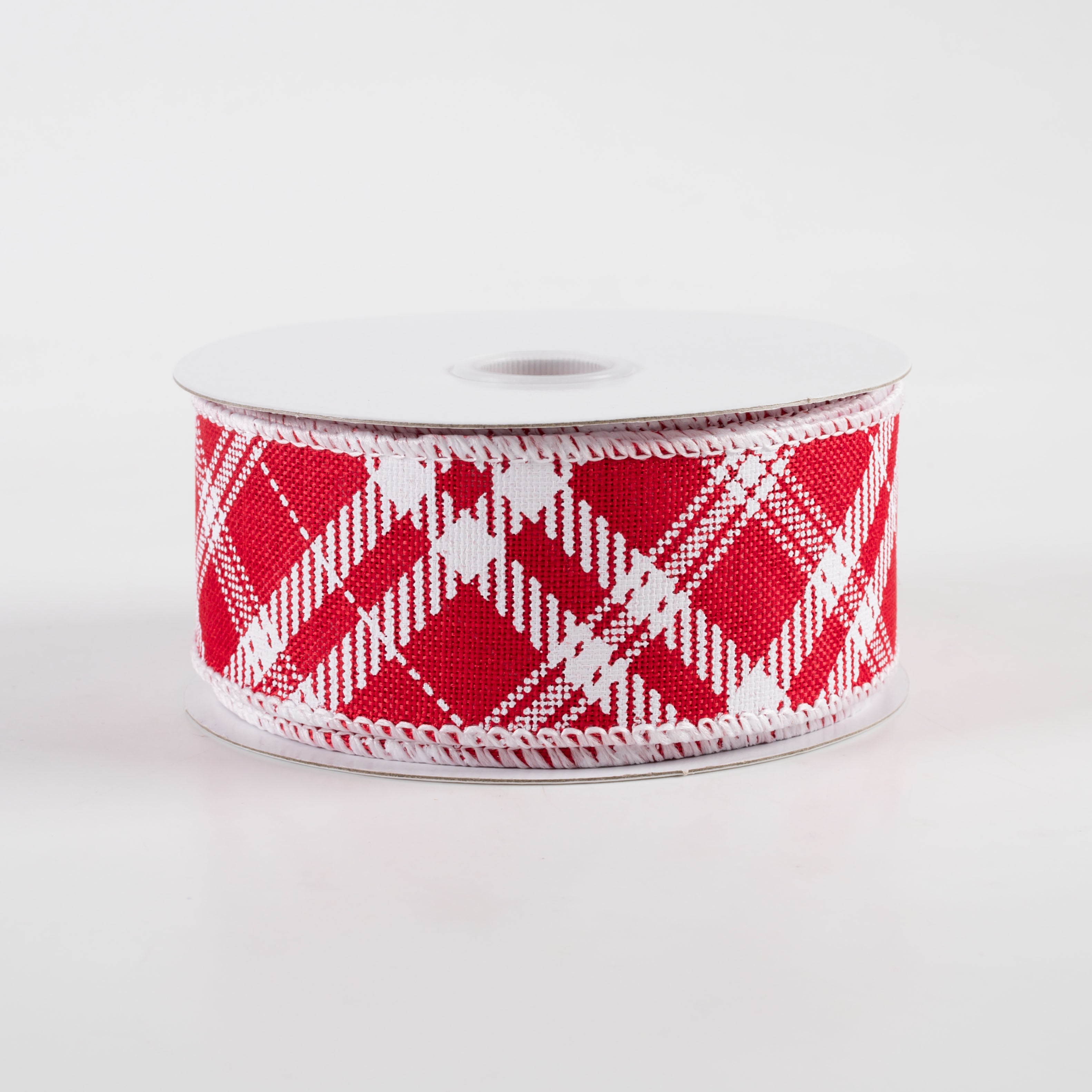 1.5 Inch Linen Hazel Diagonal Plaid Ribbon - Red (10 Yards) for Gift Wrapping, Crafts, and DIY Decorations
