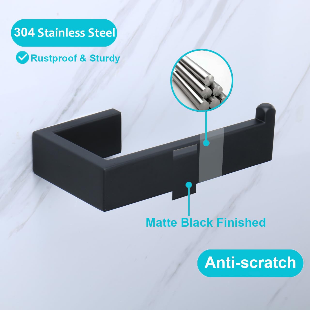 Stainless Steel Toilet Paper Holder - 304 Thickened Wall Mounted Bathroom Tissue Holder for Large Rolls, Black (5.9 Inch) - Perfect for Home, Office & Kitchen Use