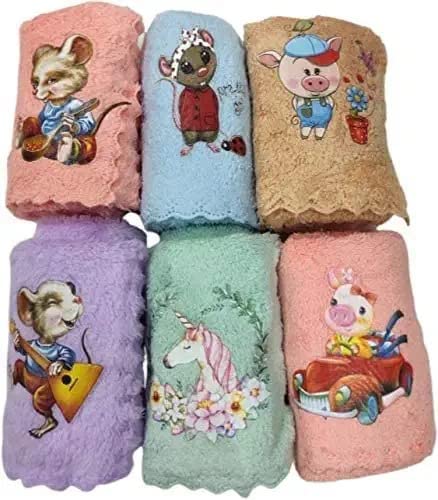 SUPER GELINGEN Soft Reusable Cotton Hand Towels - 6 Pack Multicolor Washable Cloth Napkins for Kids, Toddlers & Adults | Perfect for Kitchen, Bathroom, Picnics & Travel