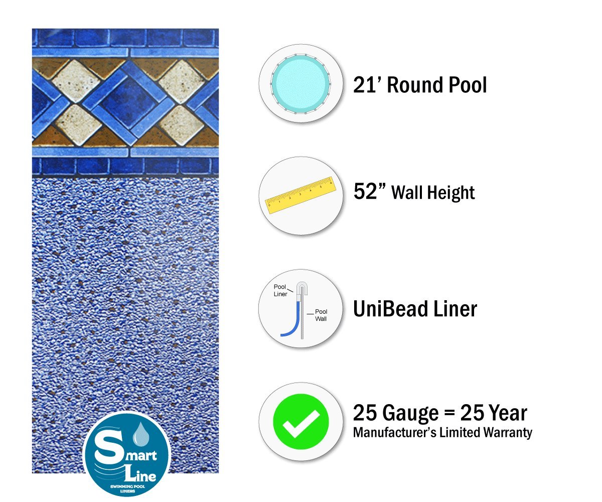 Smartline Mosaic Diamond 21-Foot Round Pool Liner | UniBead Style | 52-Inch Wall Height | 25 Gauge Virgin Vinyl | Durable Above-Ground Pool Liner for Steel Sided Pools | Perfect for Backyard Swimming, Family Fun & Summer Relaxation