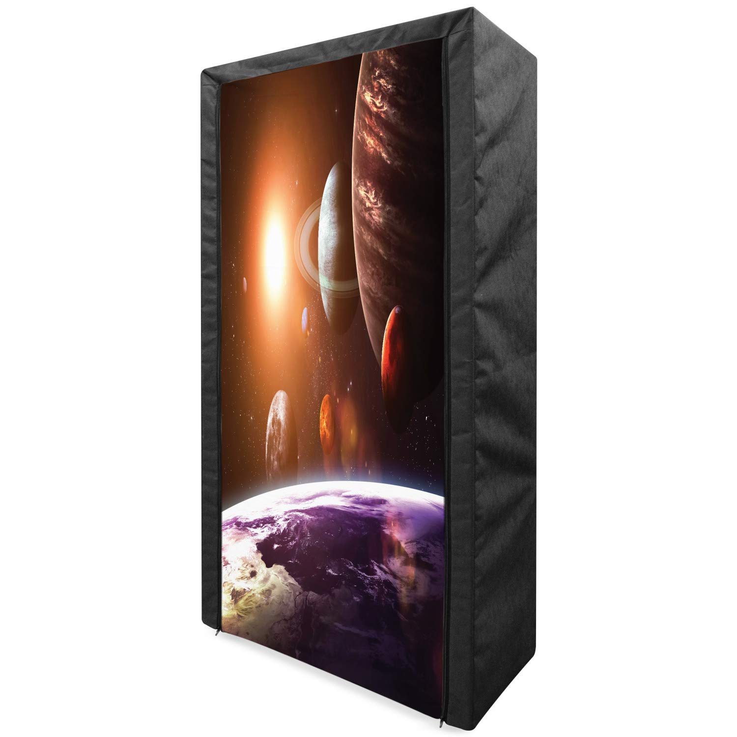 Ambesonne Galaxy Portable Fabric Wardrobe - Space Theme Planets View from Earth Science Room Art with Sun & Moon - 33.5
