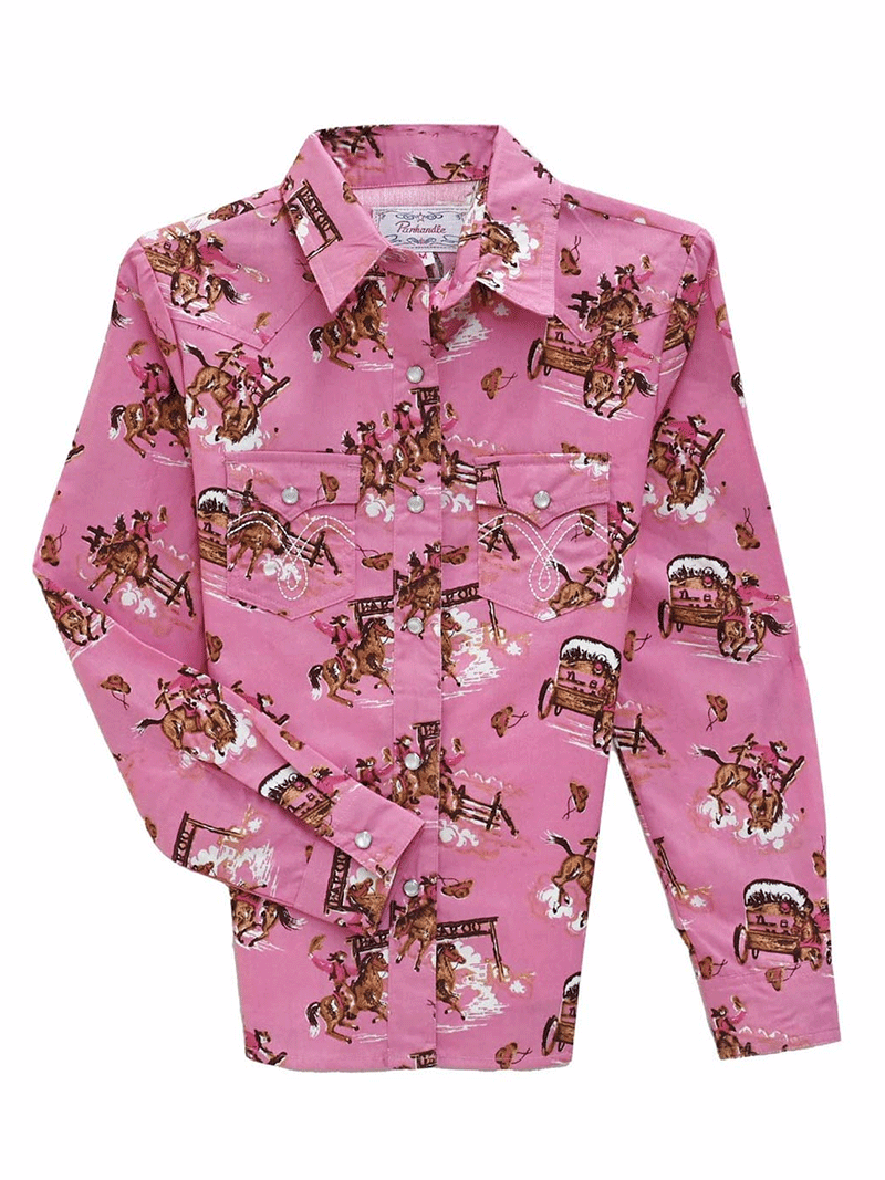 Panhandle C6S3493 Kids Long Sleeve Snap Button Shirt - Rose/Mauve Color - Comfortable & Stylish for School, Playdates & Family Outings