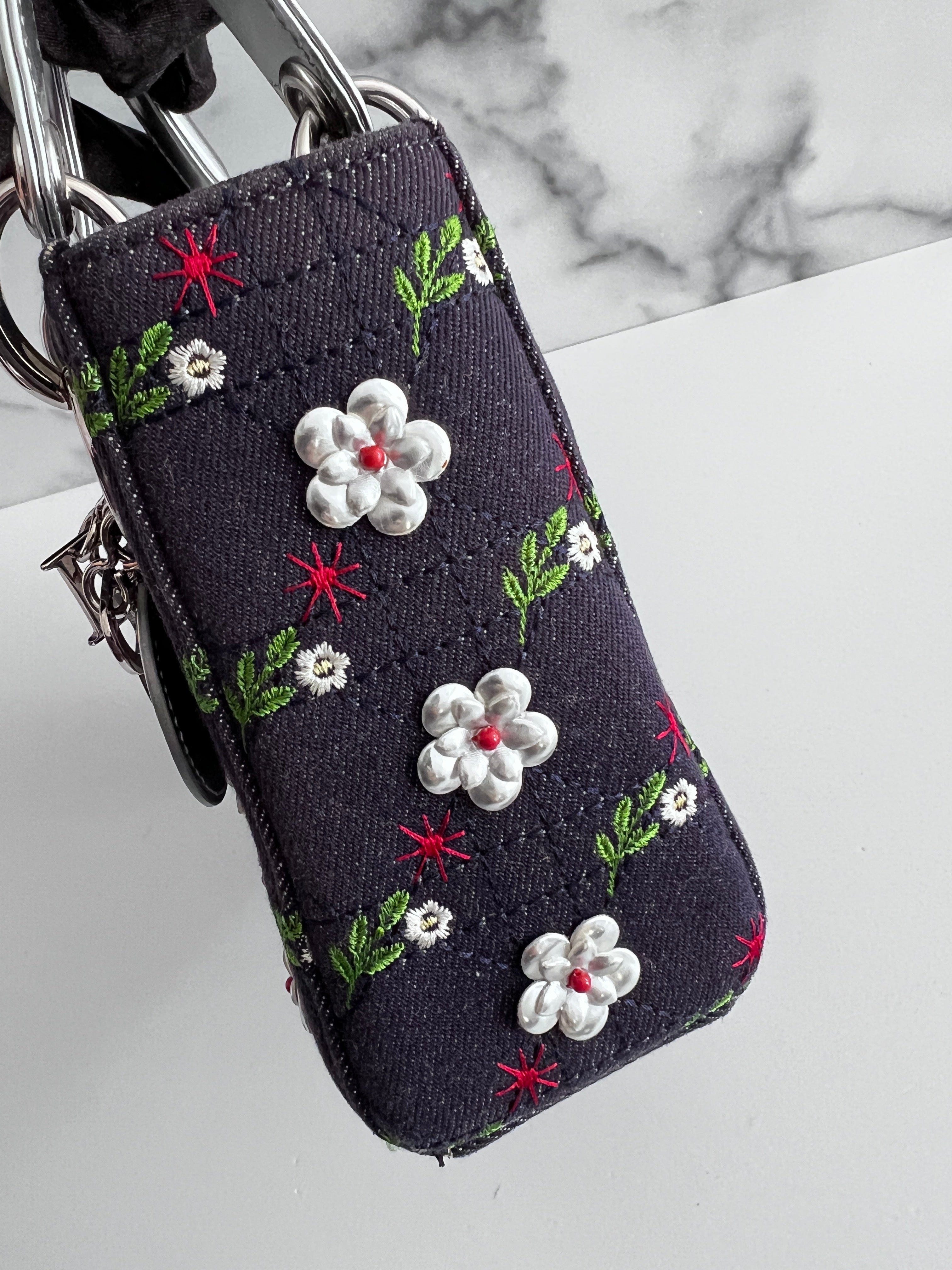 Dior Mini Denim Floral Lady Dior Bag - Luxury Designer Crossbody Handbag for Women | Perfect for Parties, Weddings & Everyday Elegance