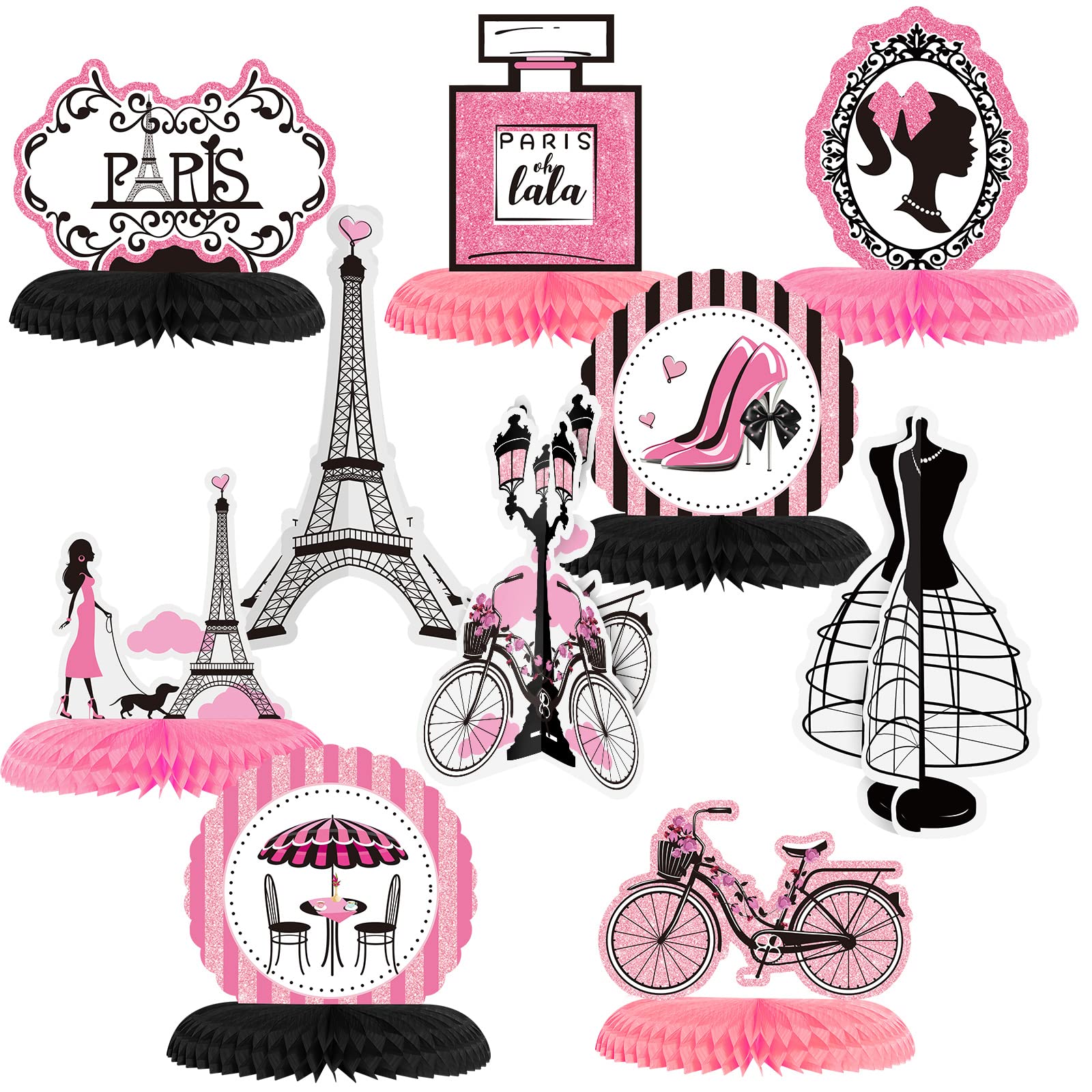10-Piece Pink Paris Honeycomb Party Decorations Set - Table Centerpiece & Topper for Birthday, Wedding, Baby Shower & Photo Booth Backdrop - Romantic French-Themed Party Supplies (Perfect for Parisian-Themed Events, Bridal Showers & Instagram-Worthy Decor)