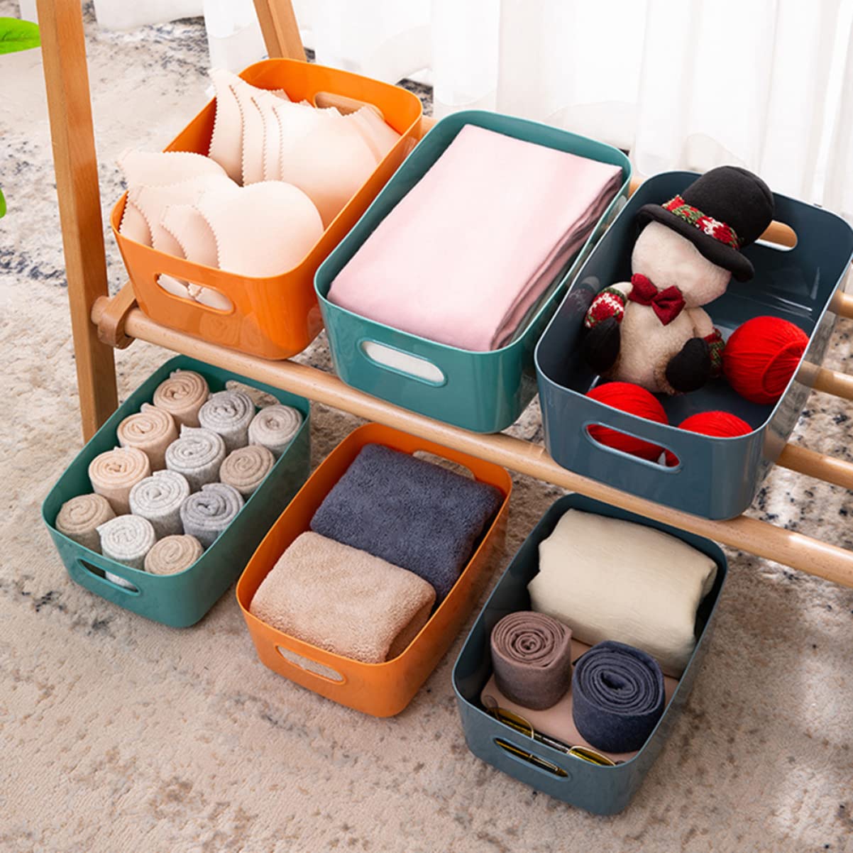 7-Piece Plastic Storage Bins Set - Durable Pantry Organizers with Sturdy Handles for Kitchen, Bathroom & Office Organization | Perfect for Food Storage, Desktop Supplies & Home Organization