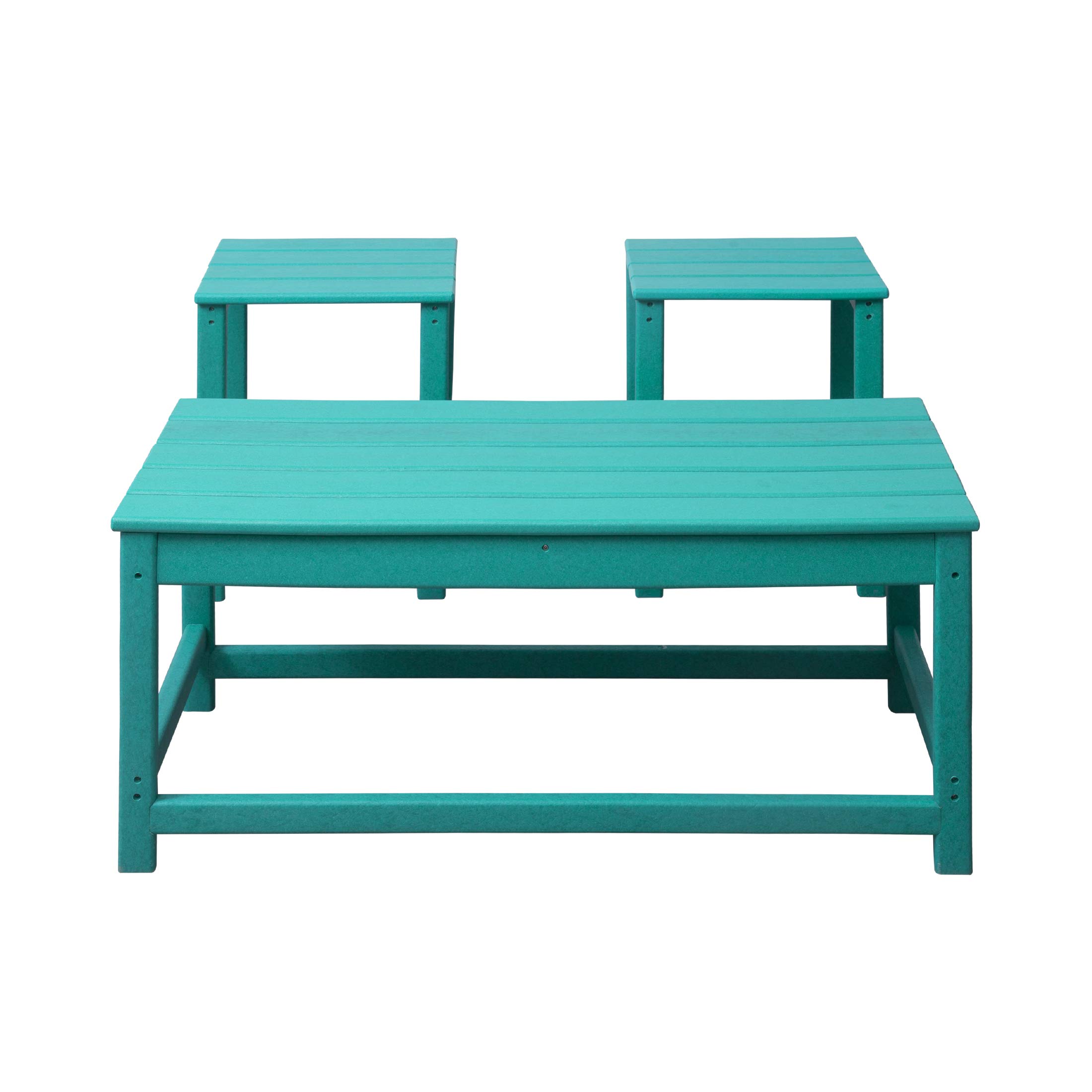 WestinTrends Malibu 3-Piece Outdoor Patio Furniture Set - All-Weather Poly Lumber Adirondack Coffee Table & 2 Side Tables in Turquoise - Perfect for Poolside, Garden, Deck or Backyard Relaxation